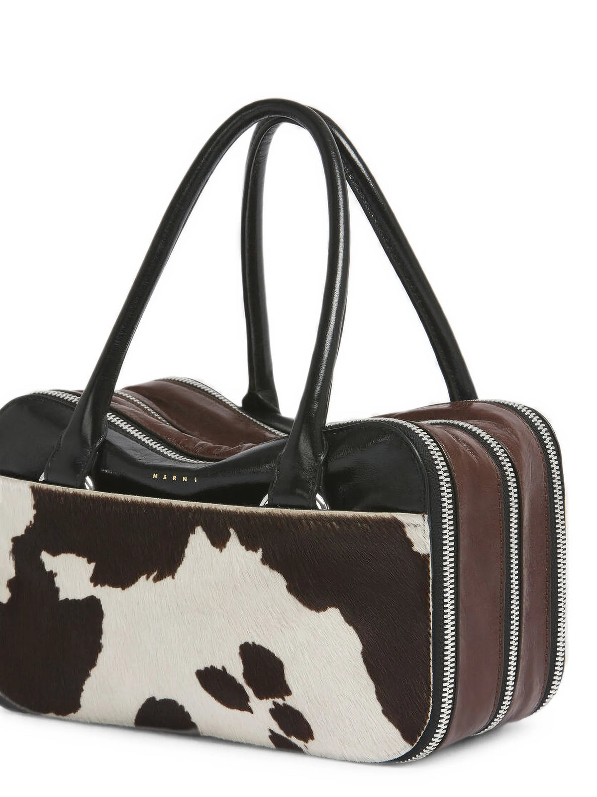 brown, black and cow-print leather small Boxyne bag