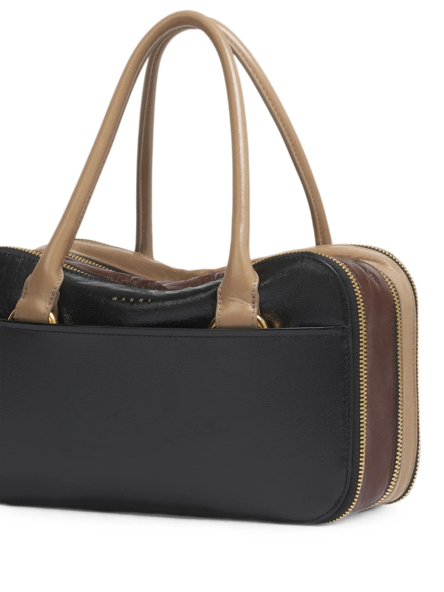 black, brown and taupe leather small Boxyne bag