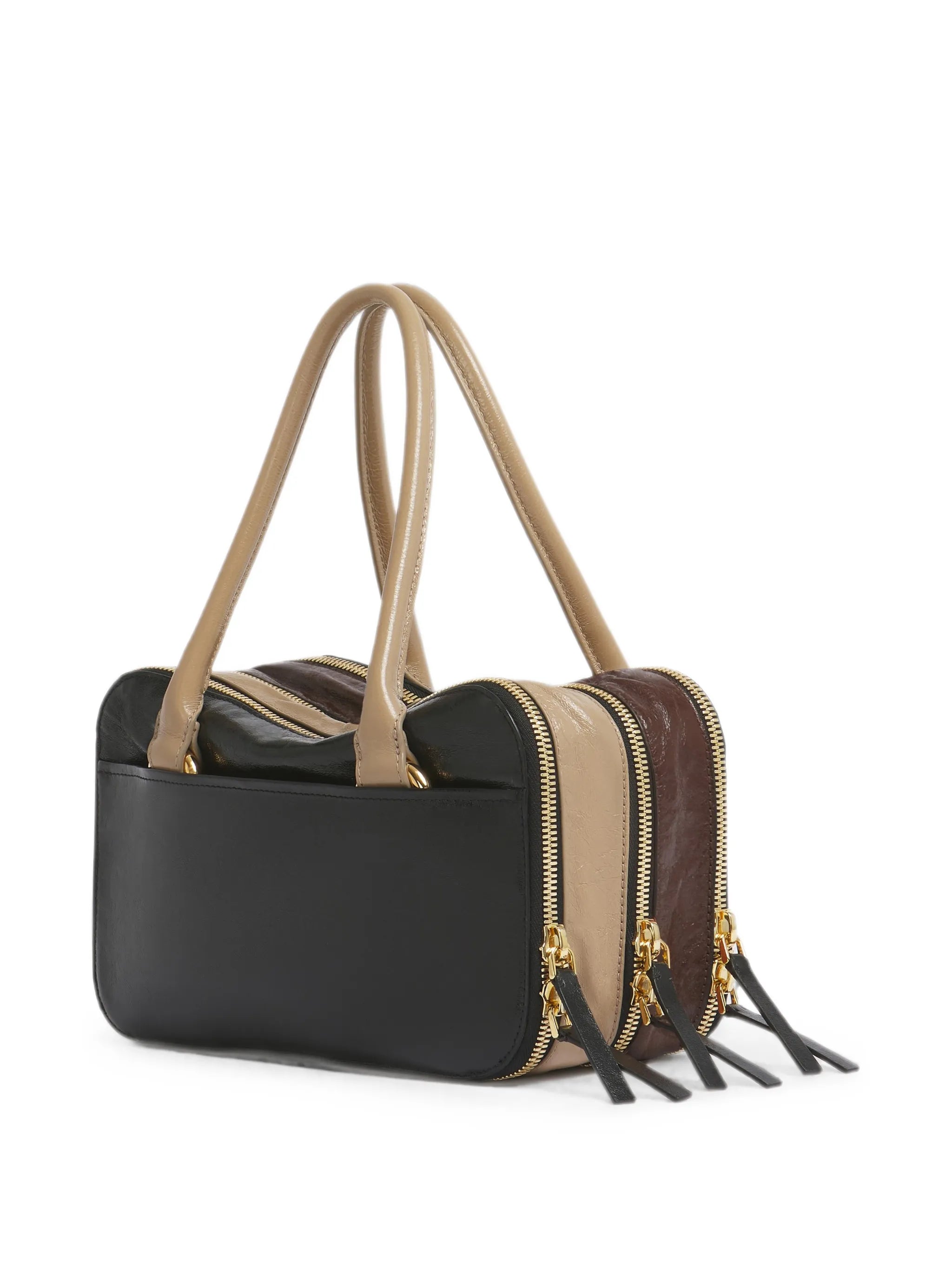 black, brown and taupe leather small Boxyne bag