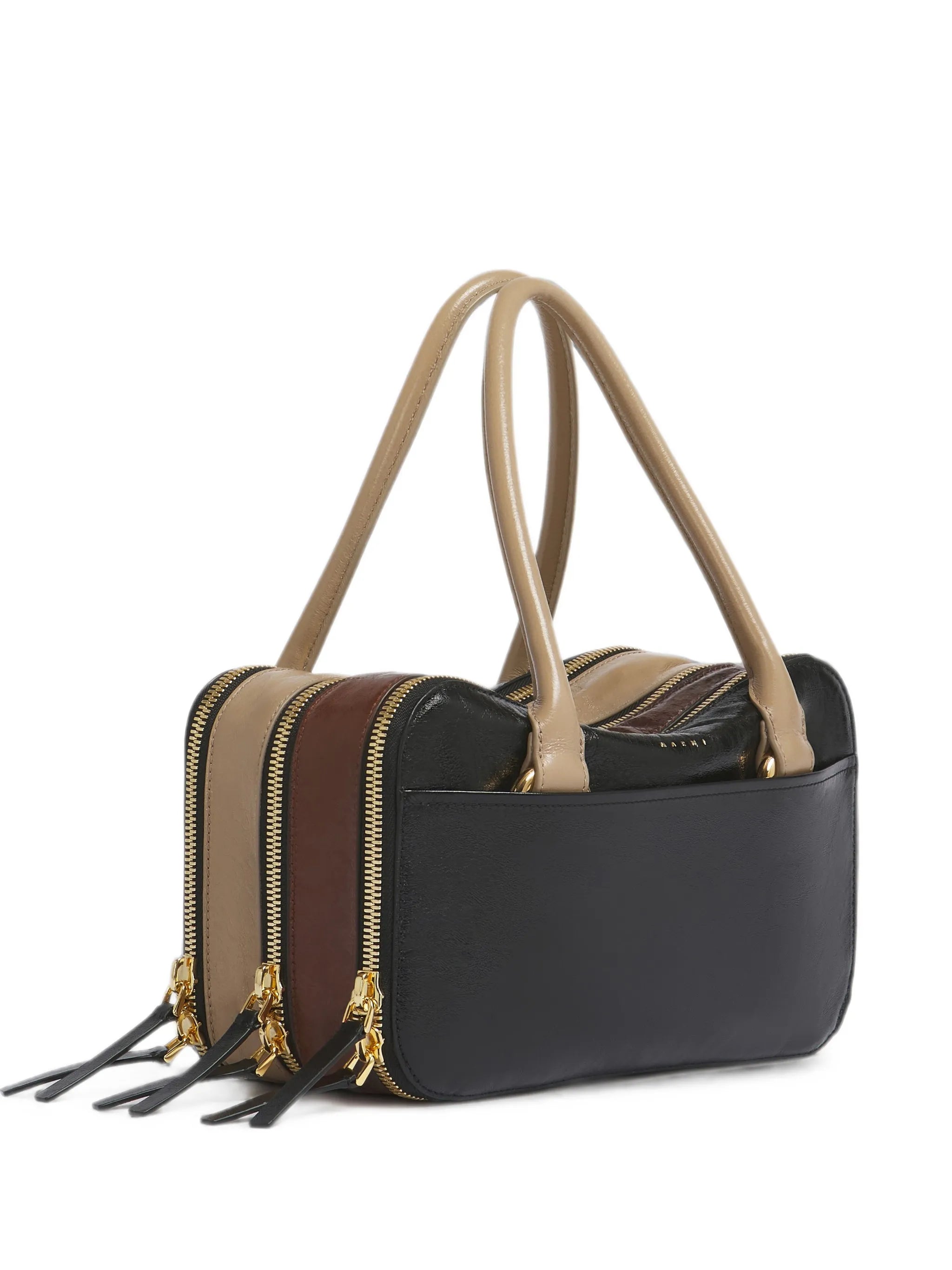 black, brown and taupe leather small Boxyne bag