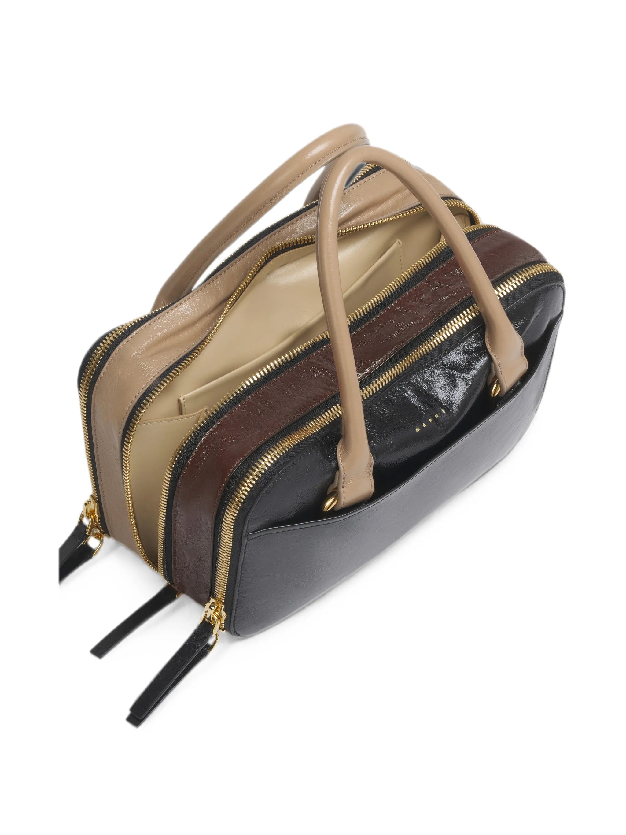 black, brown and taupe leather small Boxyne bag