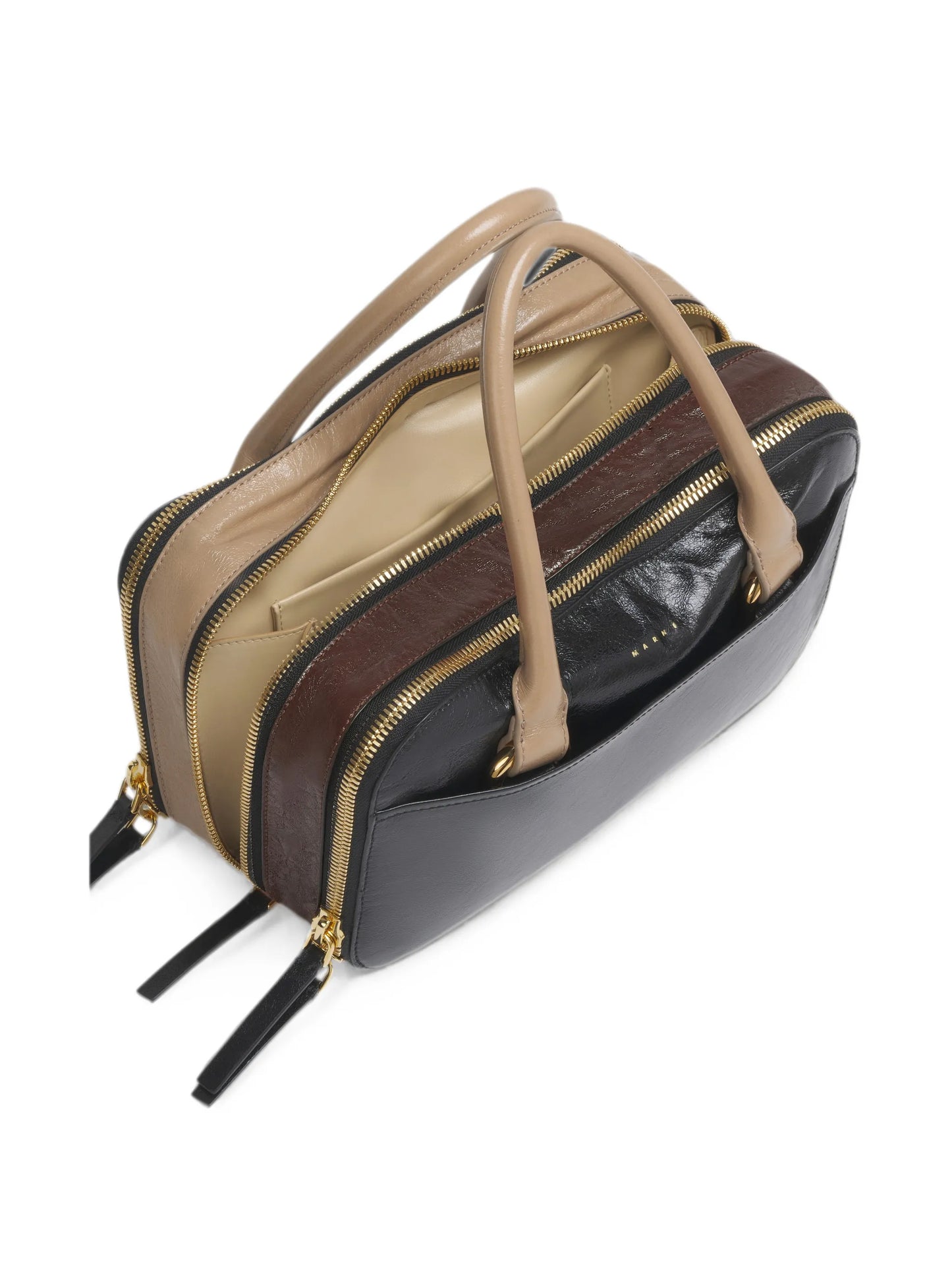 black, brown and taupe leather small Boxyne bag