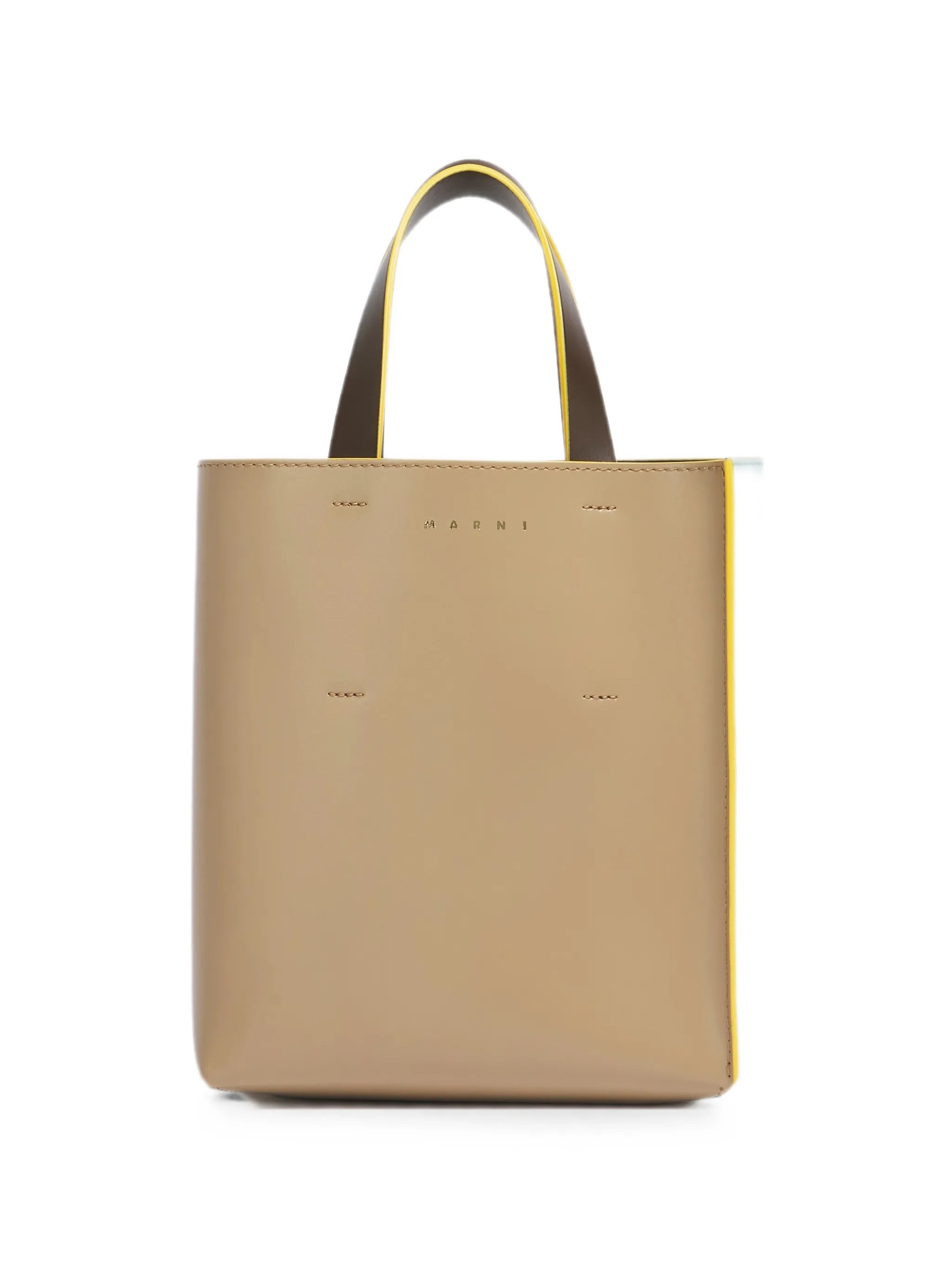 taupe, light blue & brown leather Museo mini bag