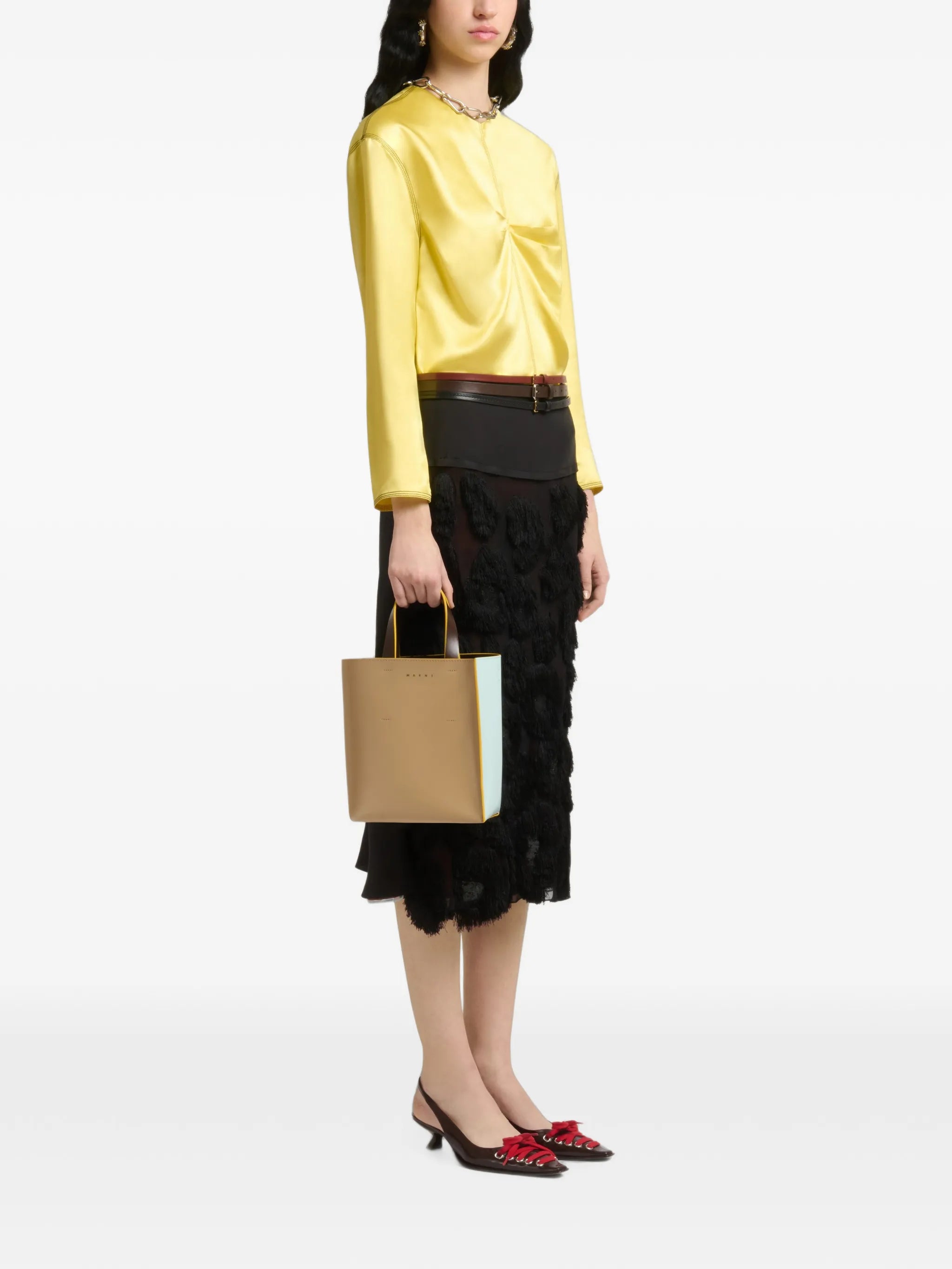 taupe, light blue & brown leather Museo mini bag