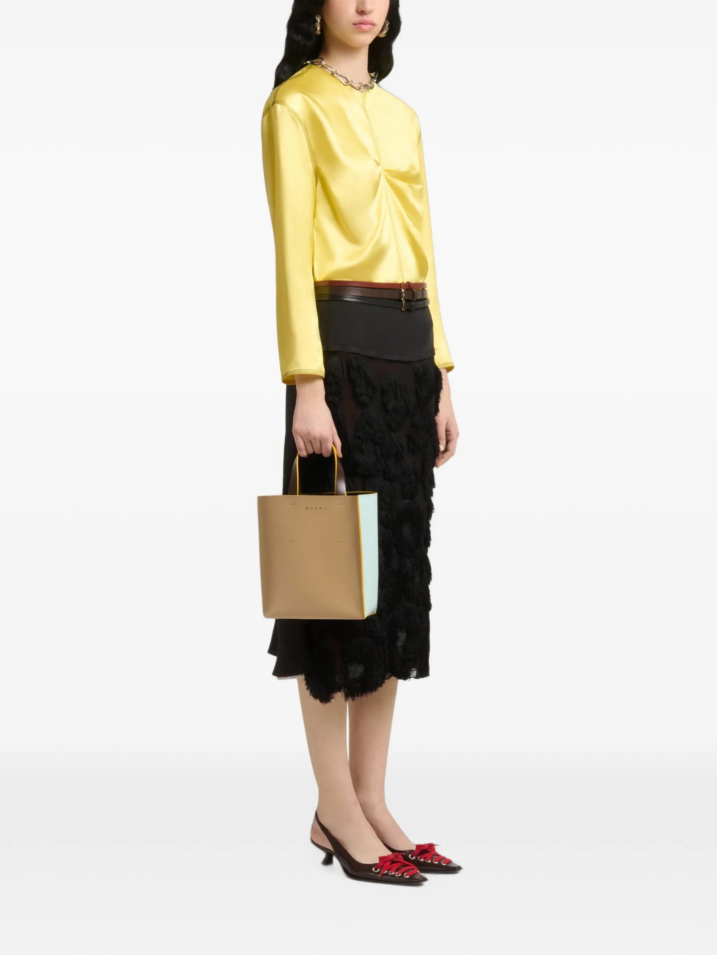 taupe, light blue & brown leather Museo mini bag
