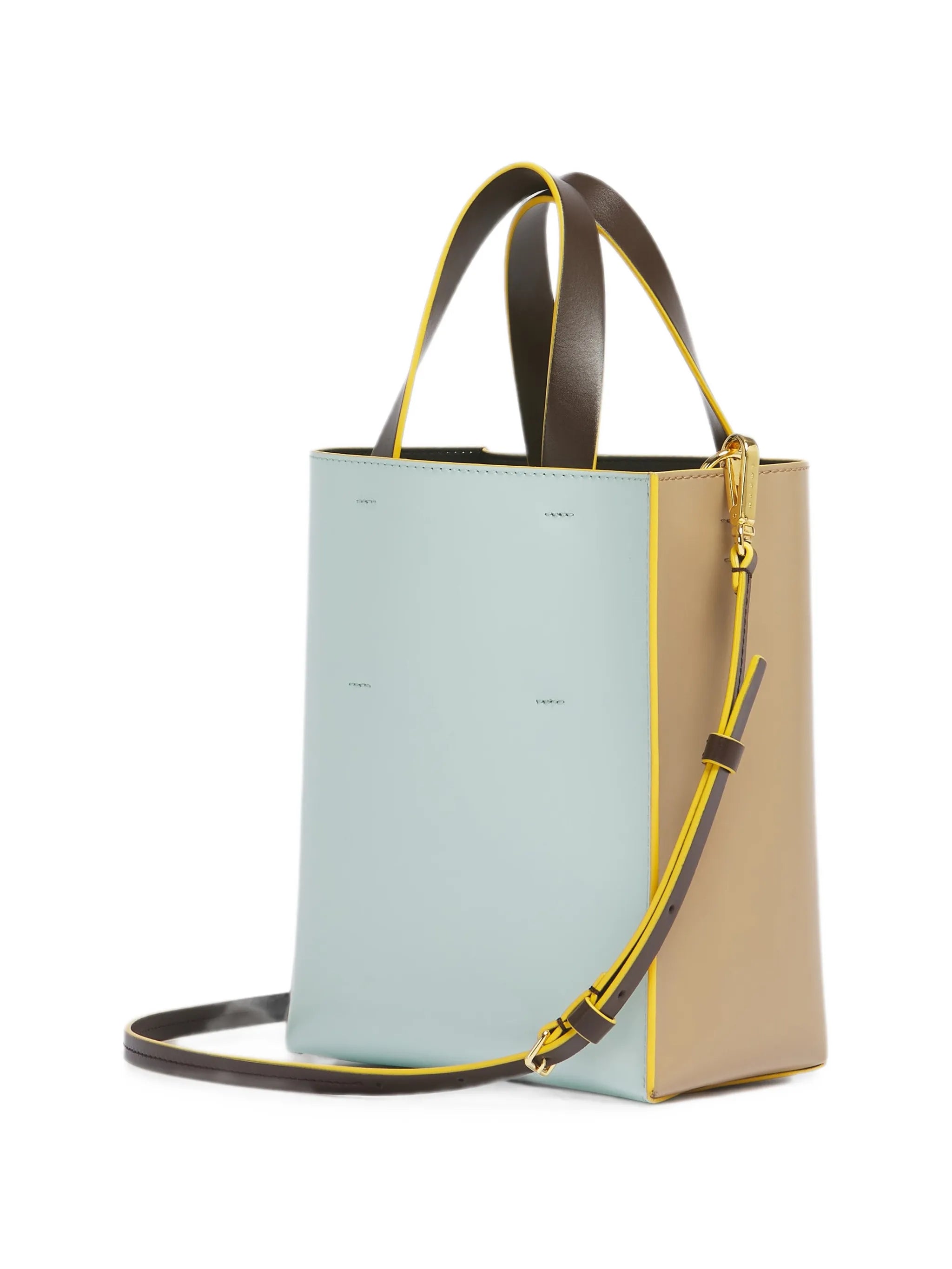 taupe, light blue & brown leather Museo mini bag