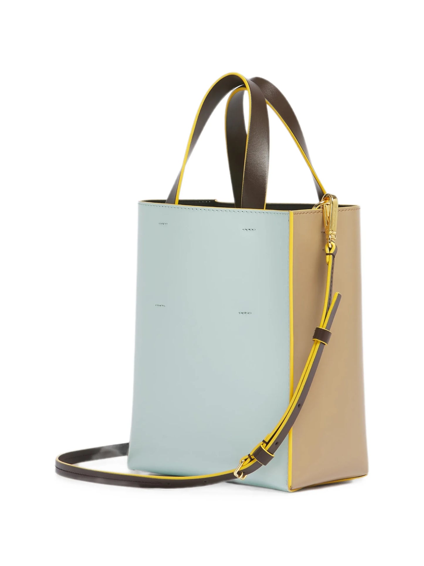 taupe, light blue & brown leather Museo mini bag