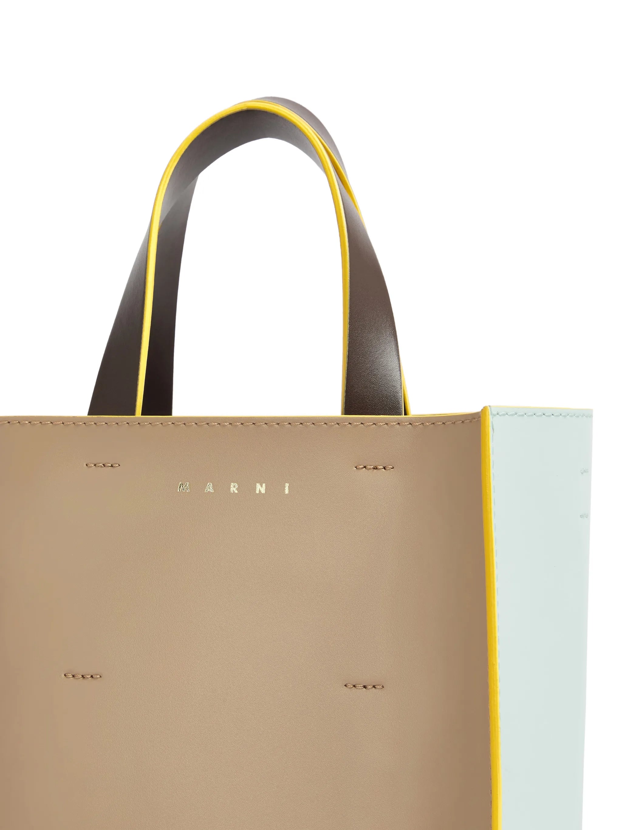 taupe, light blue & brown leather Museo mini bag