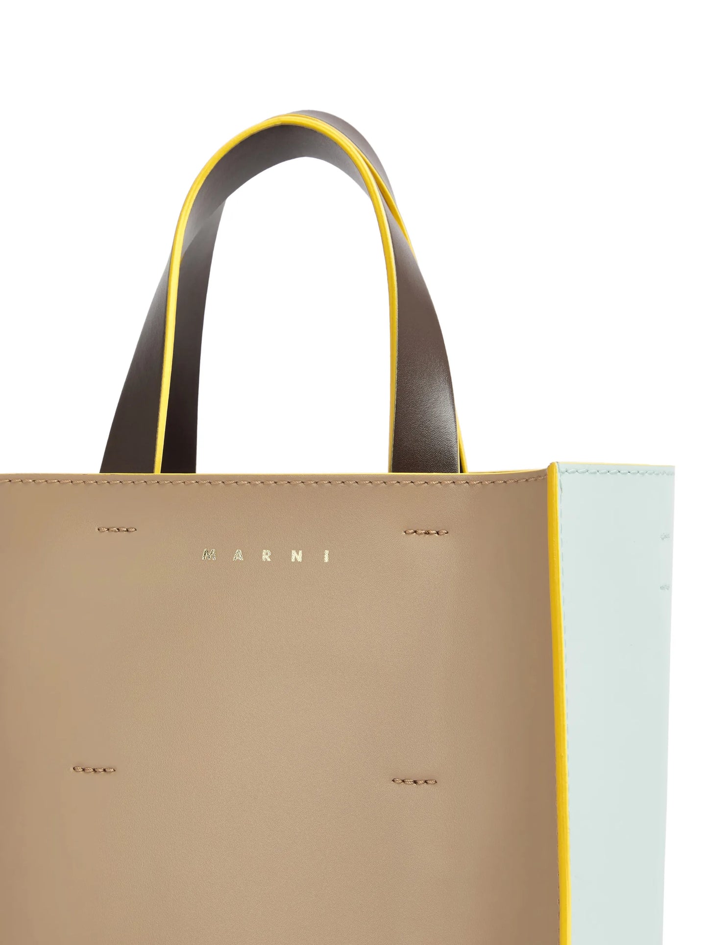 taupe, light blue & brown leather Museo mini bag