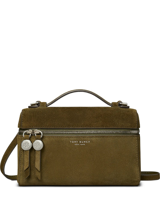 Romy suede slim top handle bag