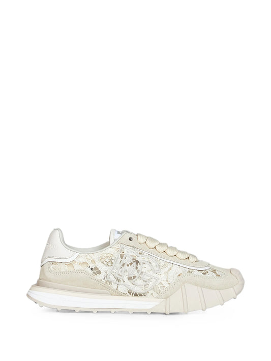 lace-panelled suede sneakers
