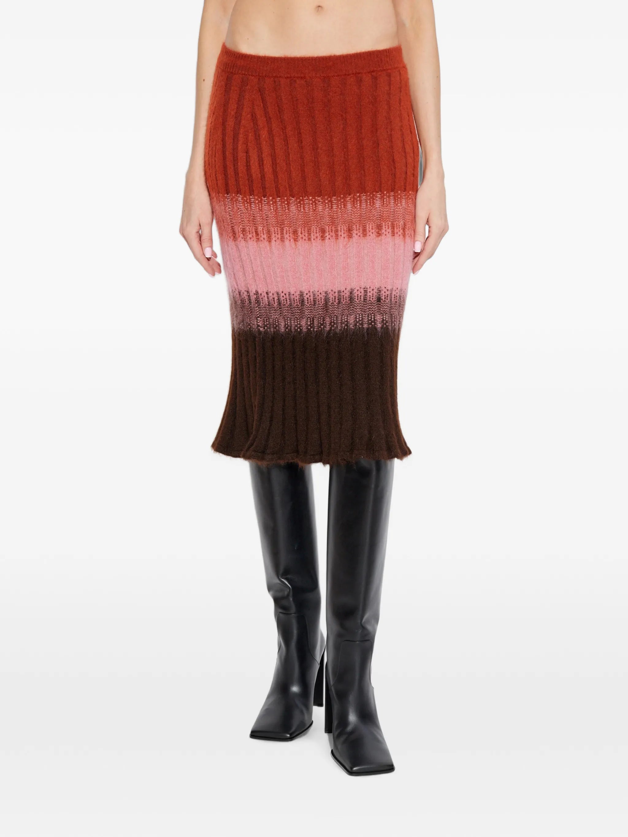 ribbed-knit striped midi skirt