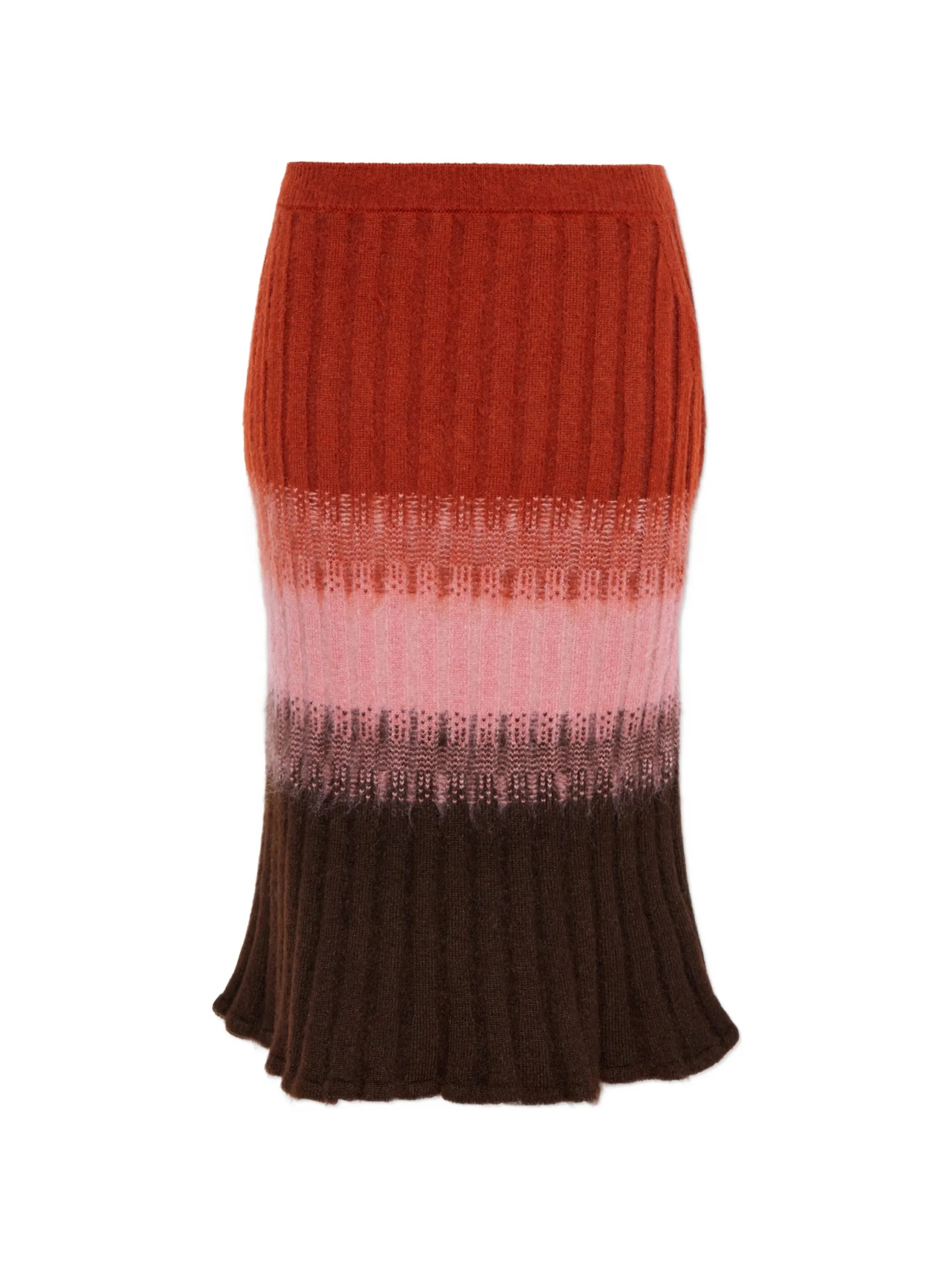 ribbed-knit striped midi skirt
