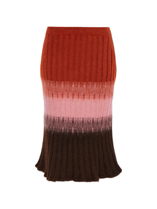 ribbed-knit striped midi skirt
