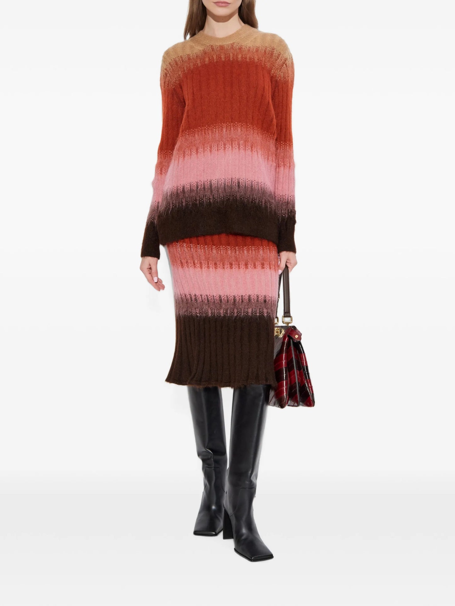 ribbed-knit striped midi skirt