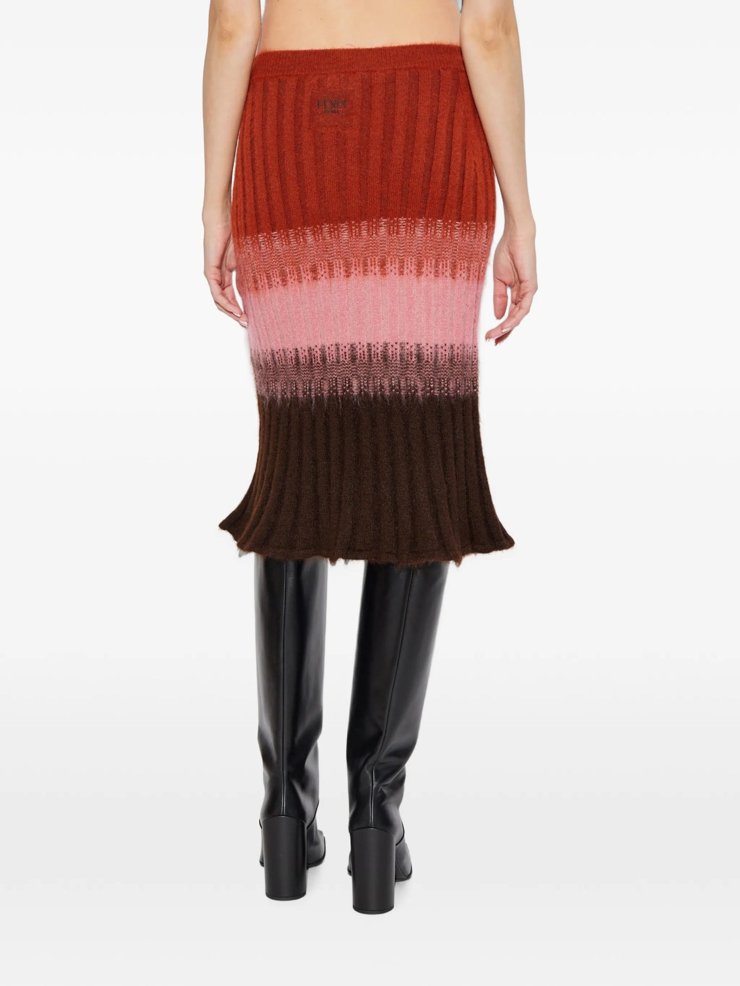 ribbed-knit striped midi skirt