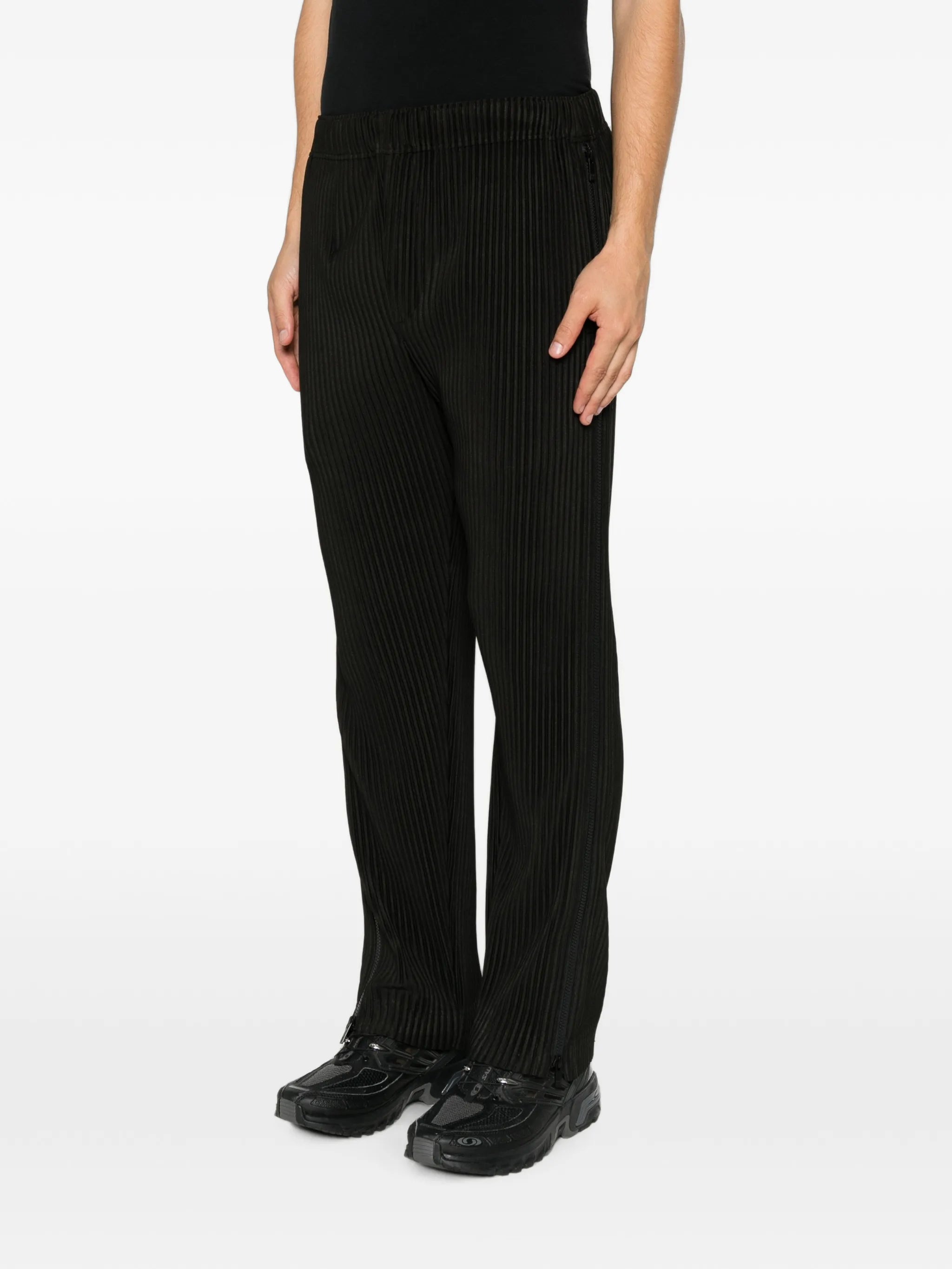 pleated-design zip-detailing trousers