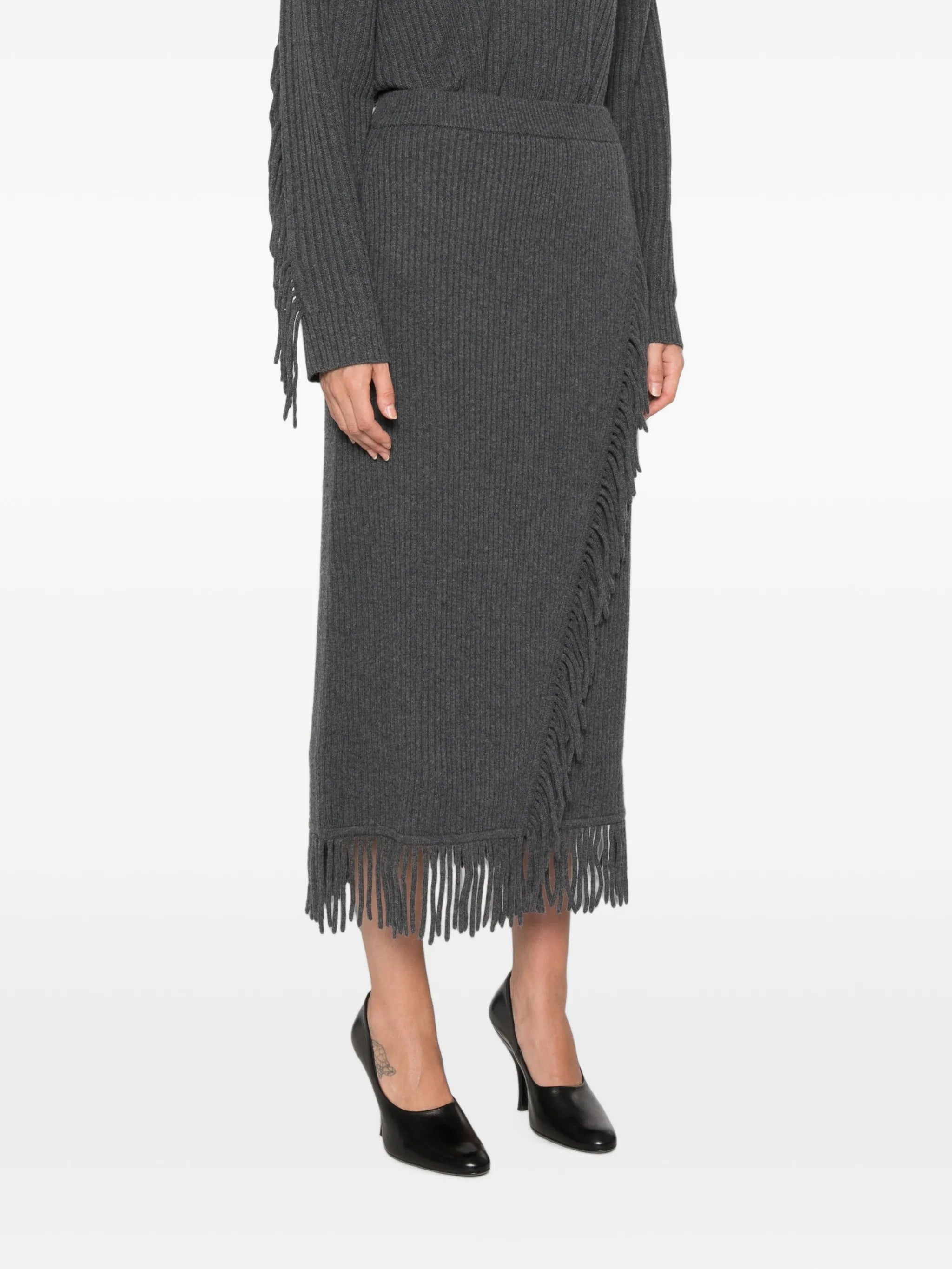 Casey fringe-trim ribbed midi skirt