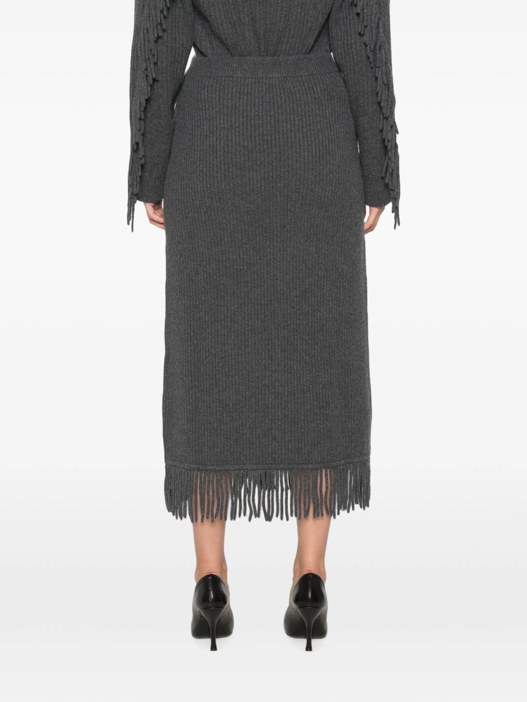 Casey fringe-trim ribbed midi skirt