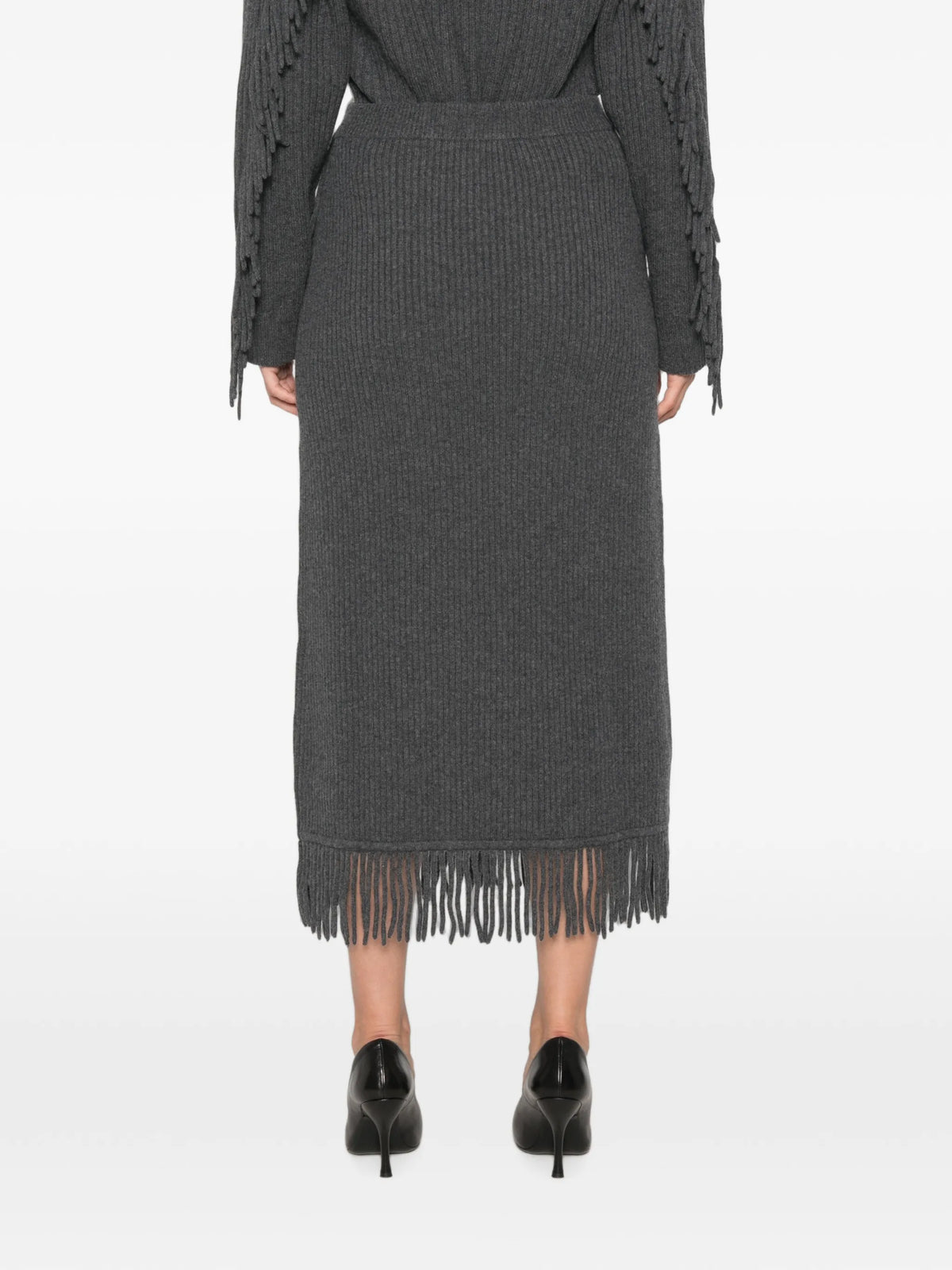 Casey fringe-trim ribbed midi skirt