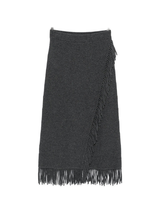 Casey fringe-trim ribbed midi skirt