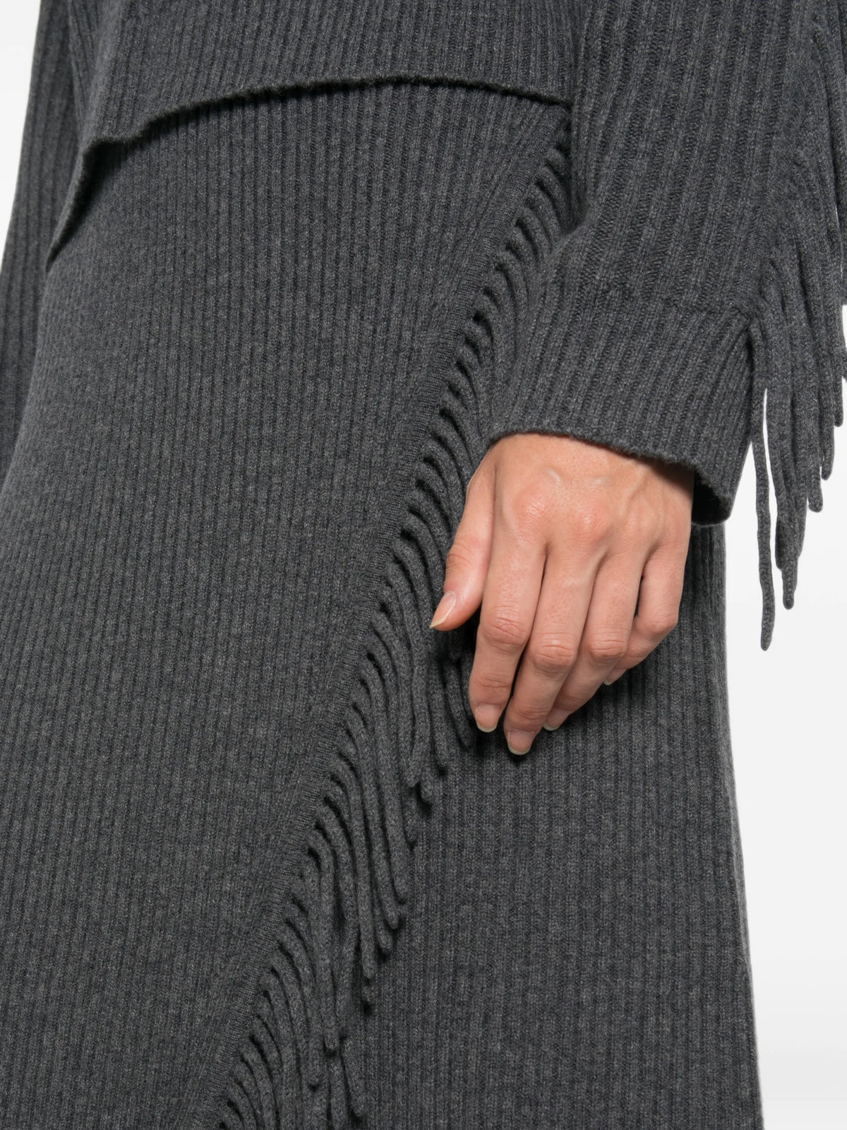 Casey fringe-trim ribbed midi skirt