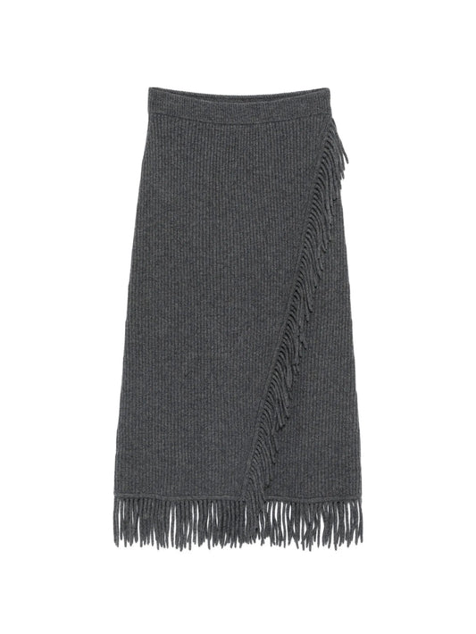 Casey fringe-trim ribbed midi skirt