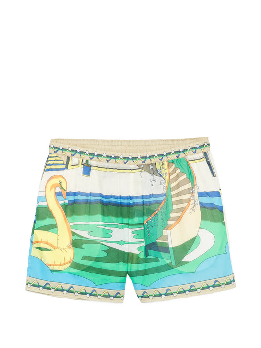 pool-print shorts