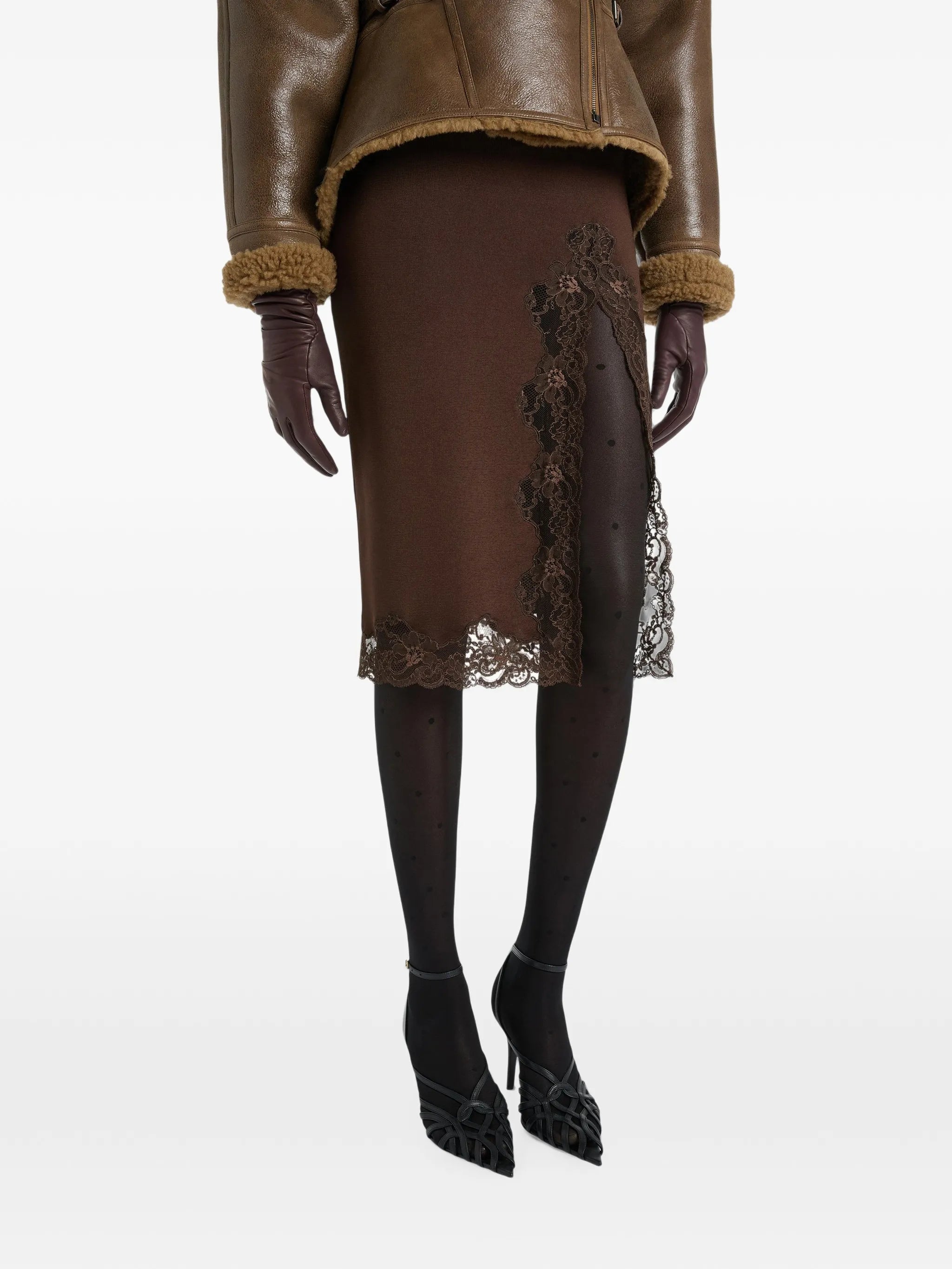 knit midi skirt with lace