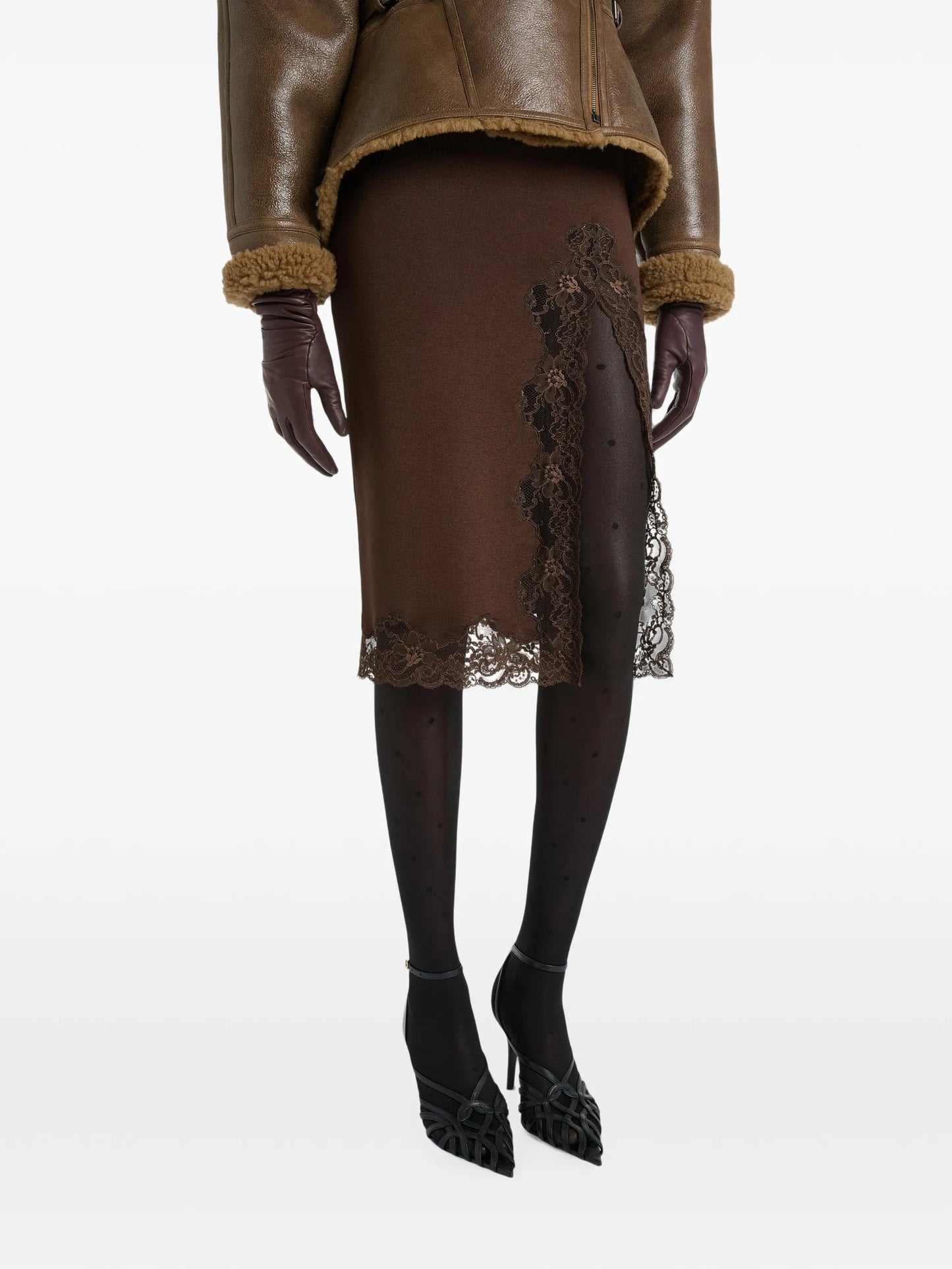 knit midi skirt with lace