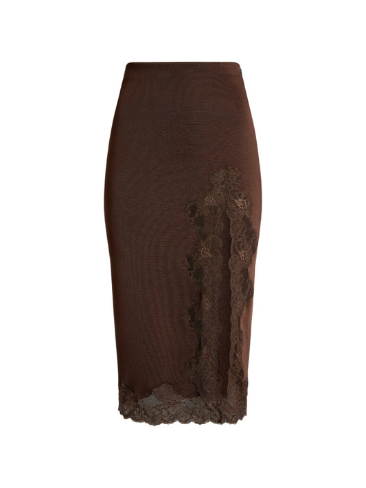 knit midi skirt with lace
