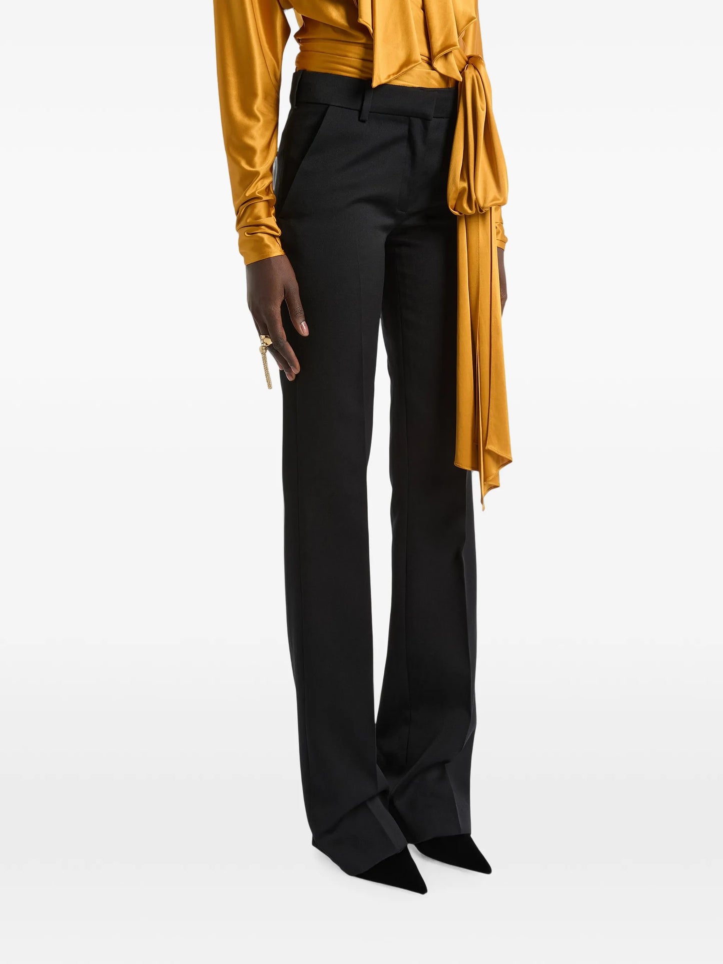 low-waisted wool-satin trousers