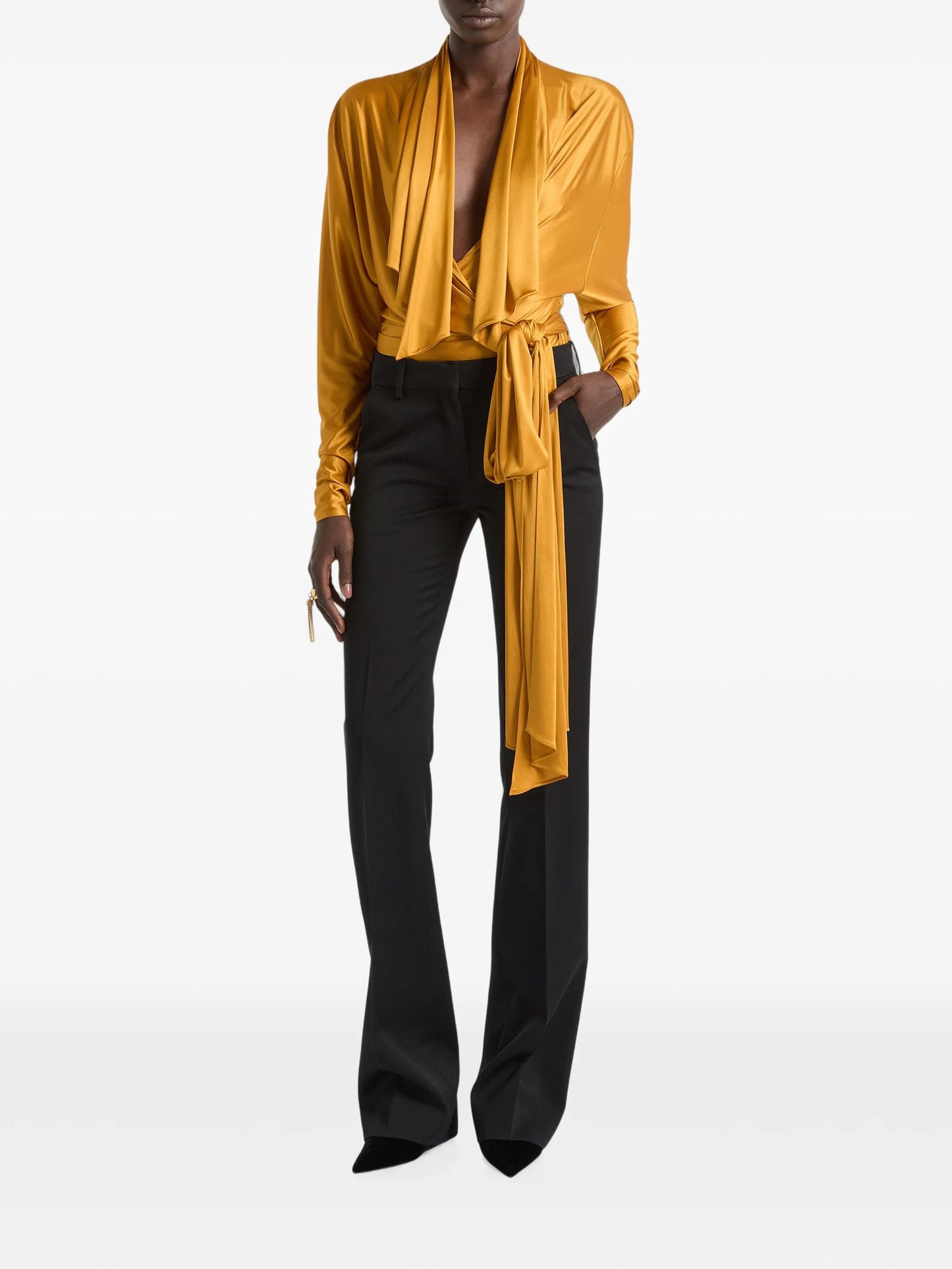 low-waisted wool-satin trousers