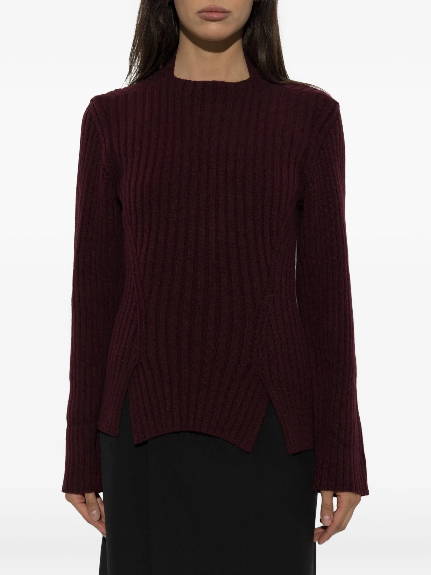 ribbed-knit side-slit sweater