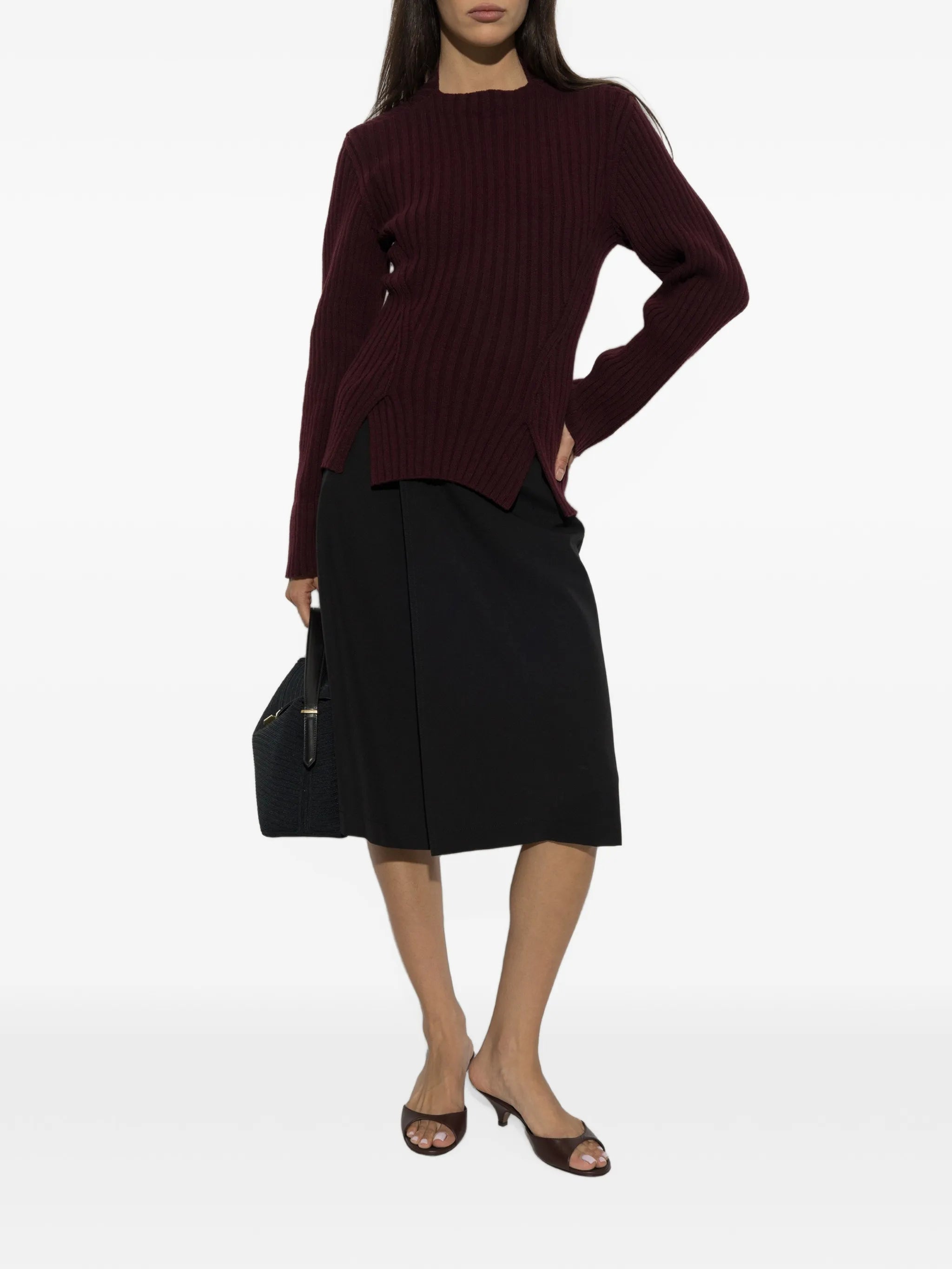ribbed-knit side-slit sweater
