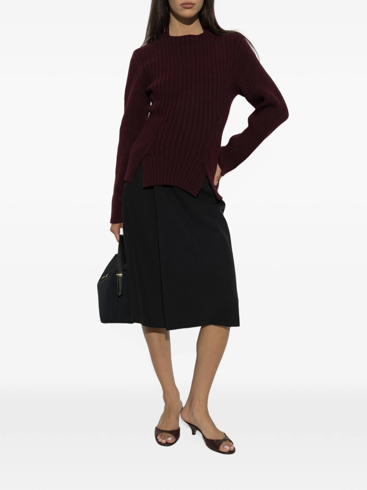 ribbed-knit side-slit sweater