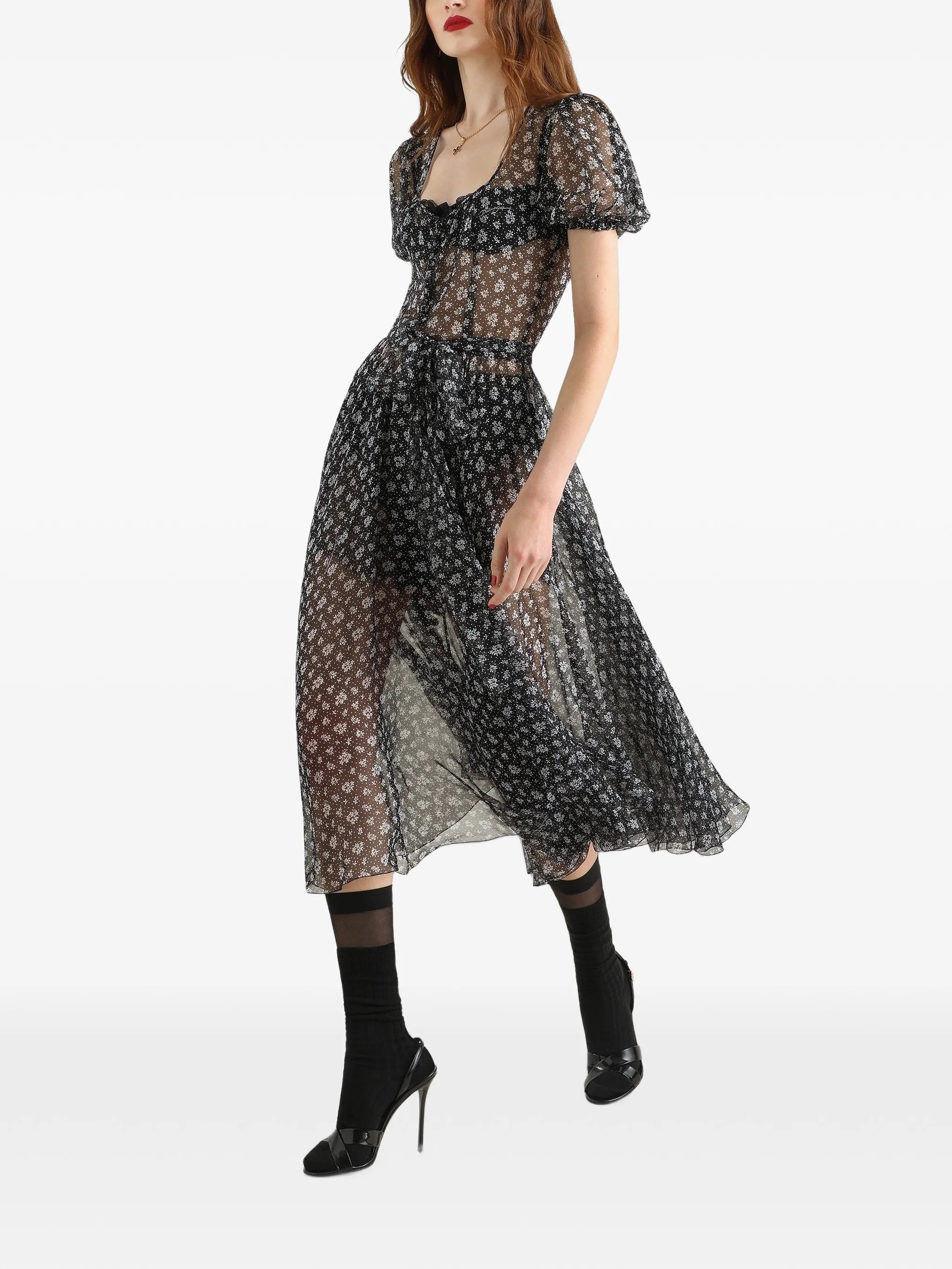 floral print chiffon dress