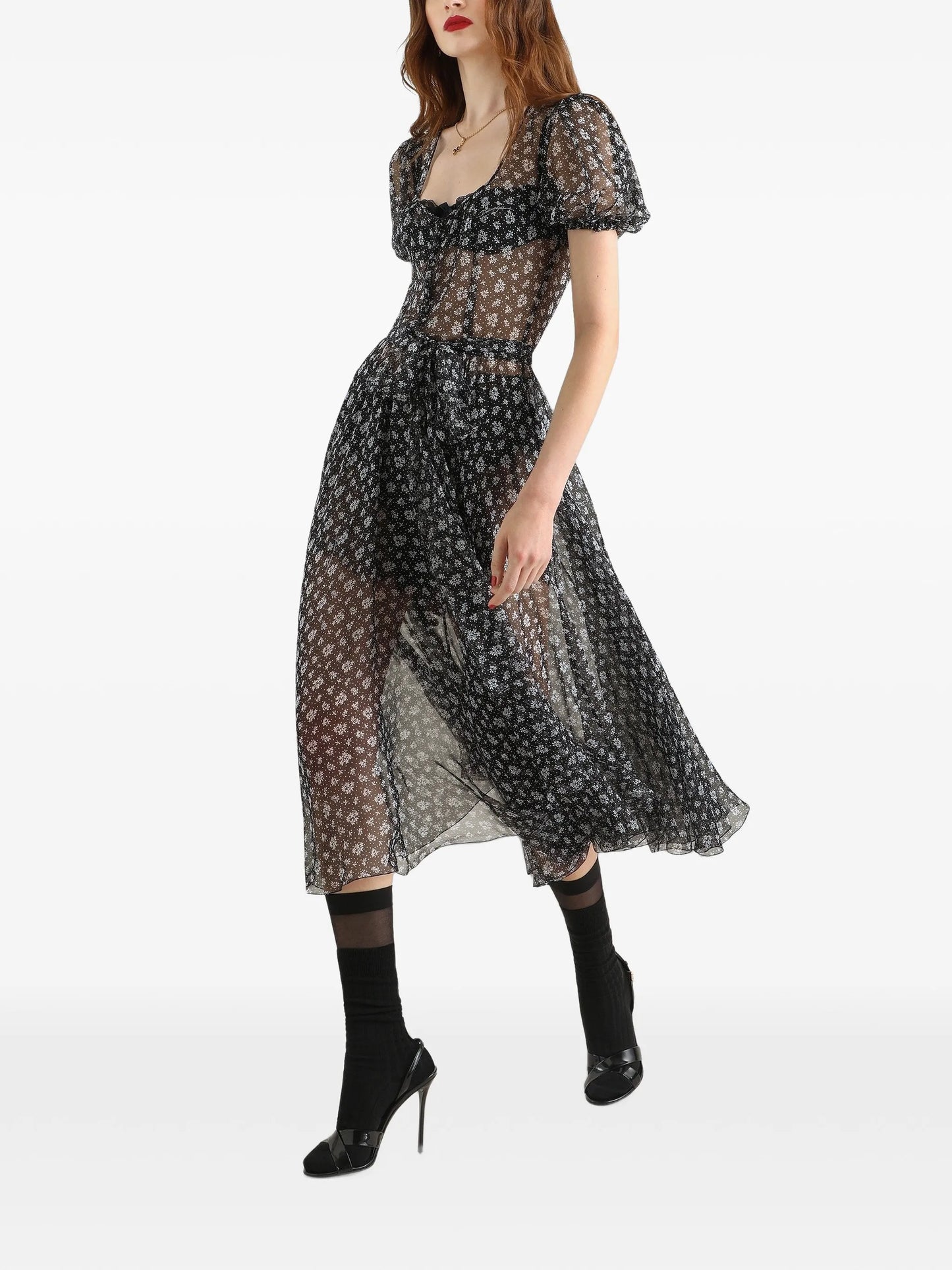 floral print chiffon dress