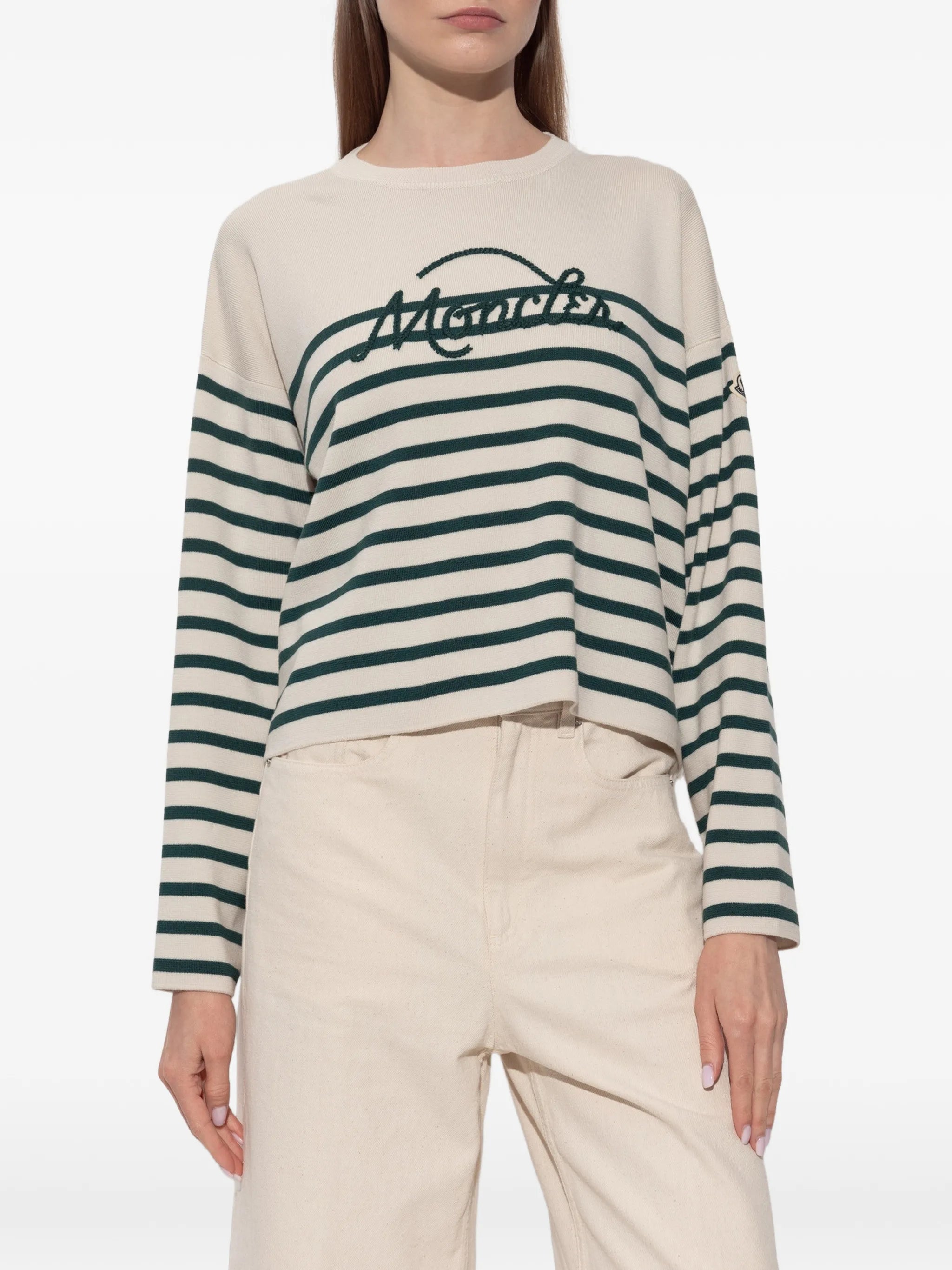 logo-embroidered striped sweater