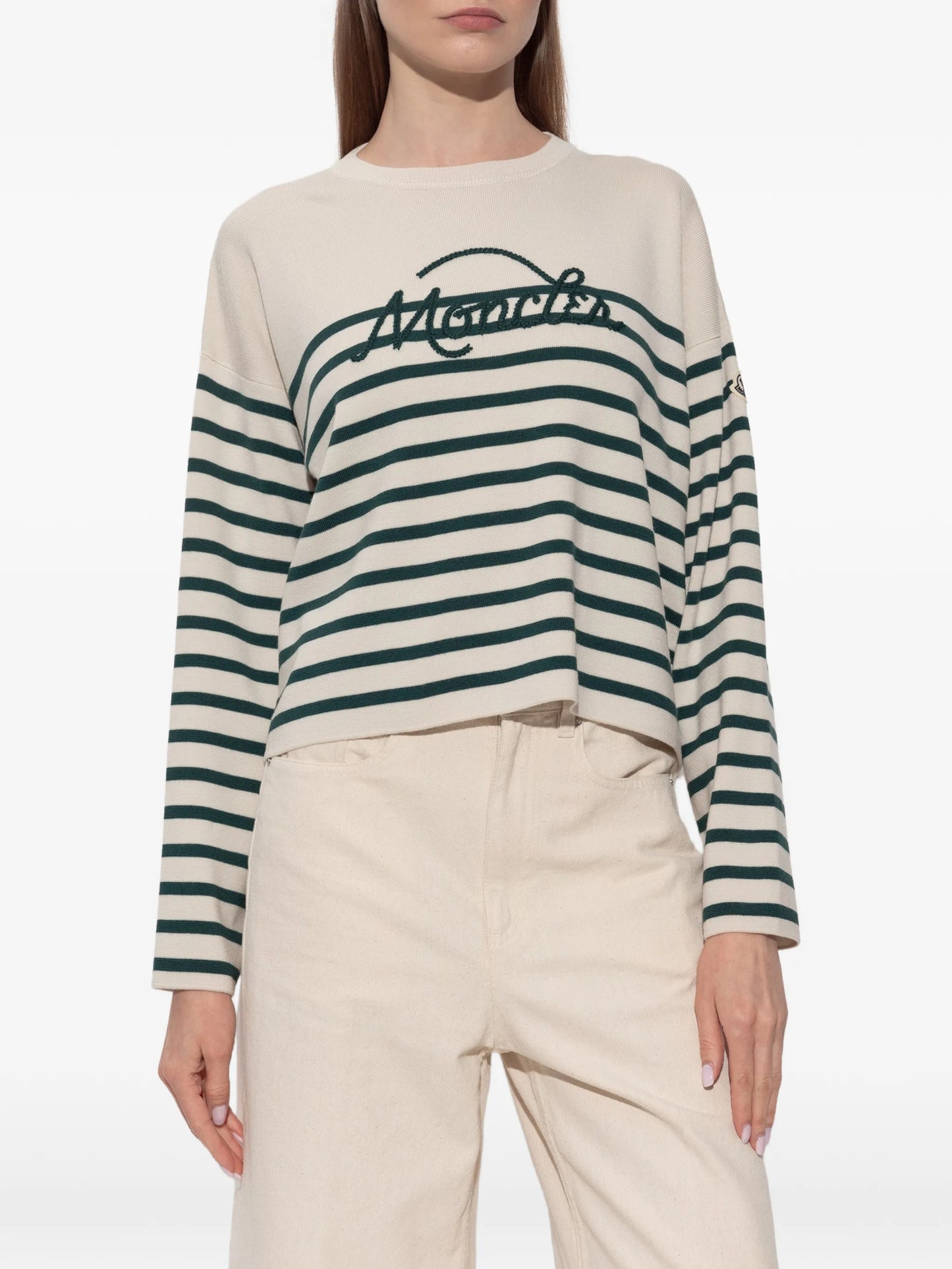 logo-embroidered striped sweater