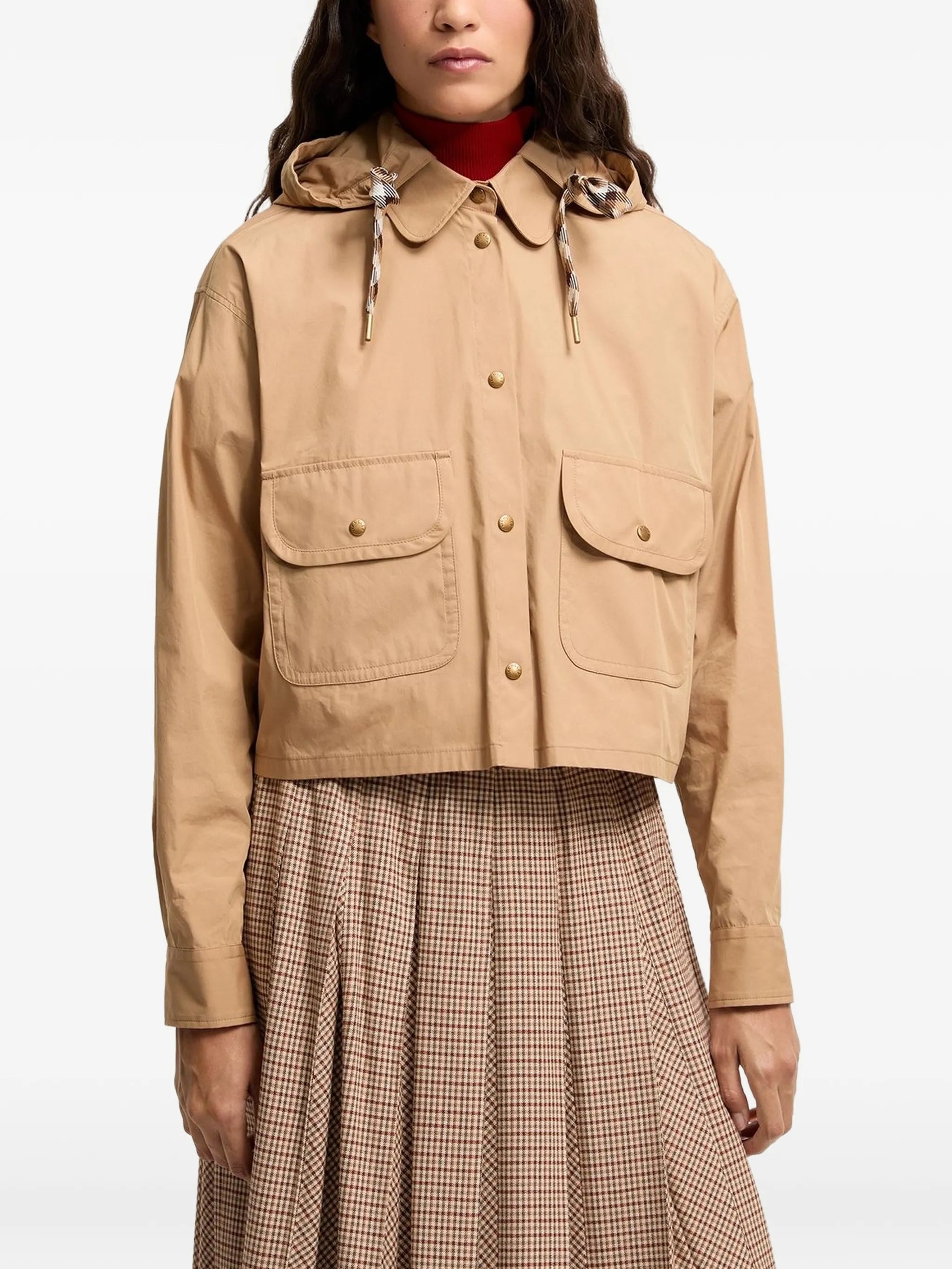 cotton blend hooded shirt jacket