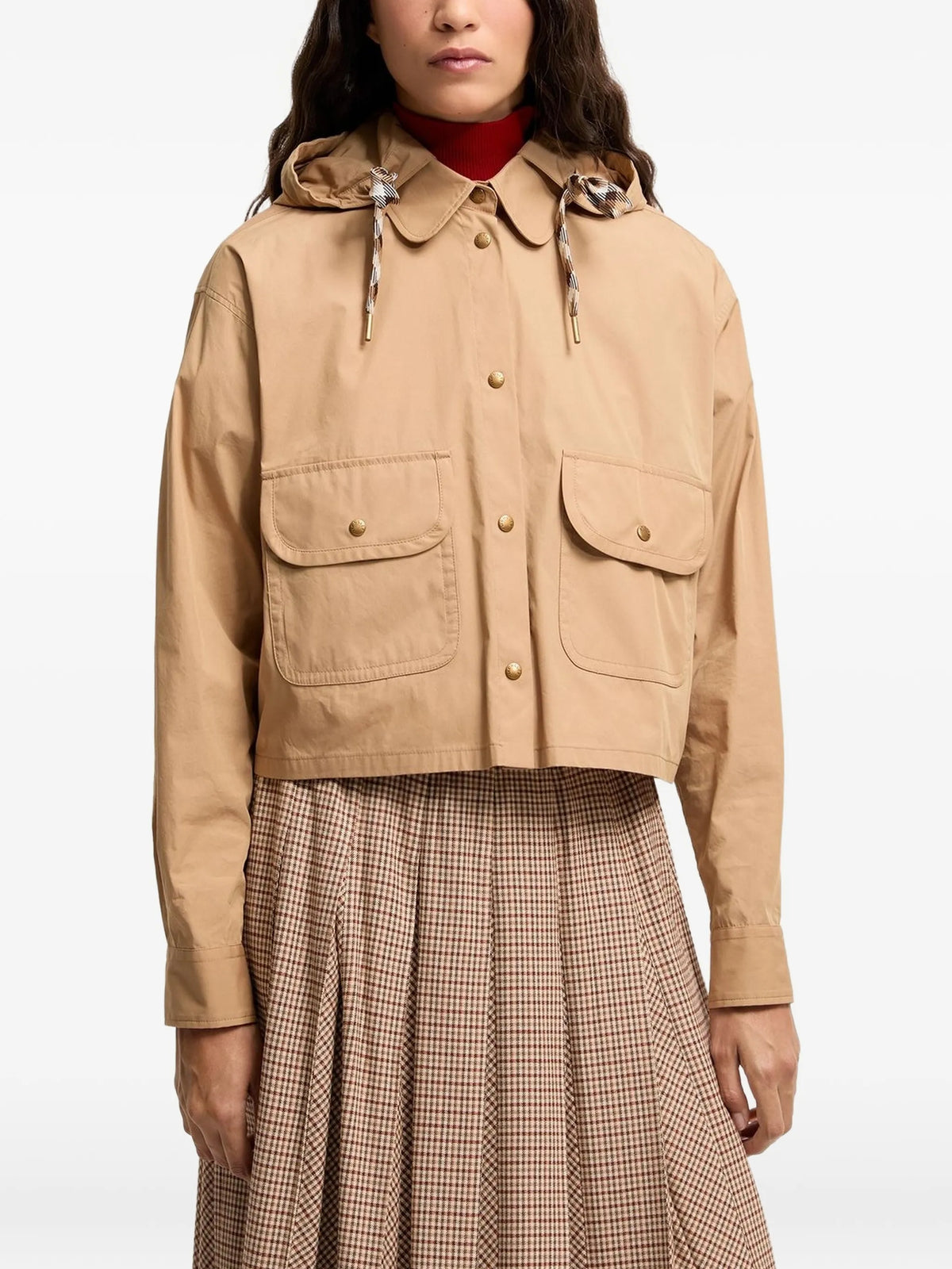 cotton blend hooded shirt jacket