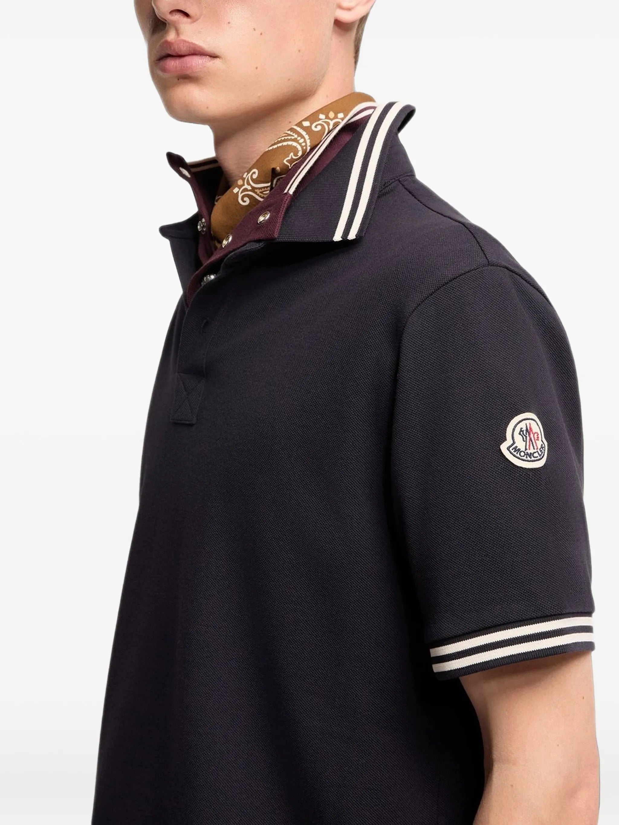 striped trim cotton piquet polo shirt