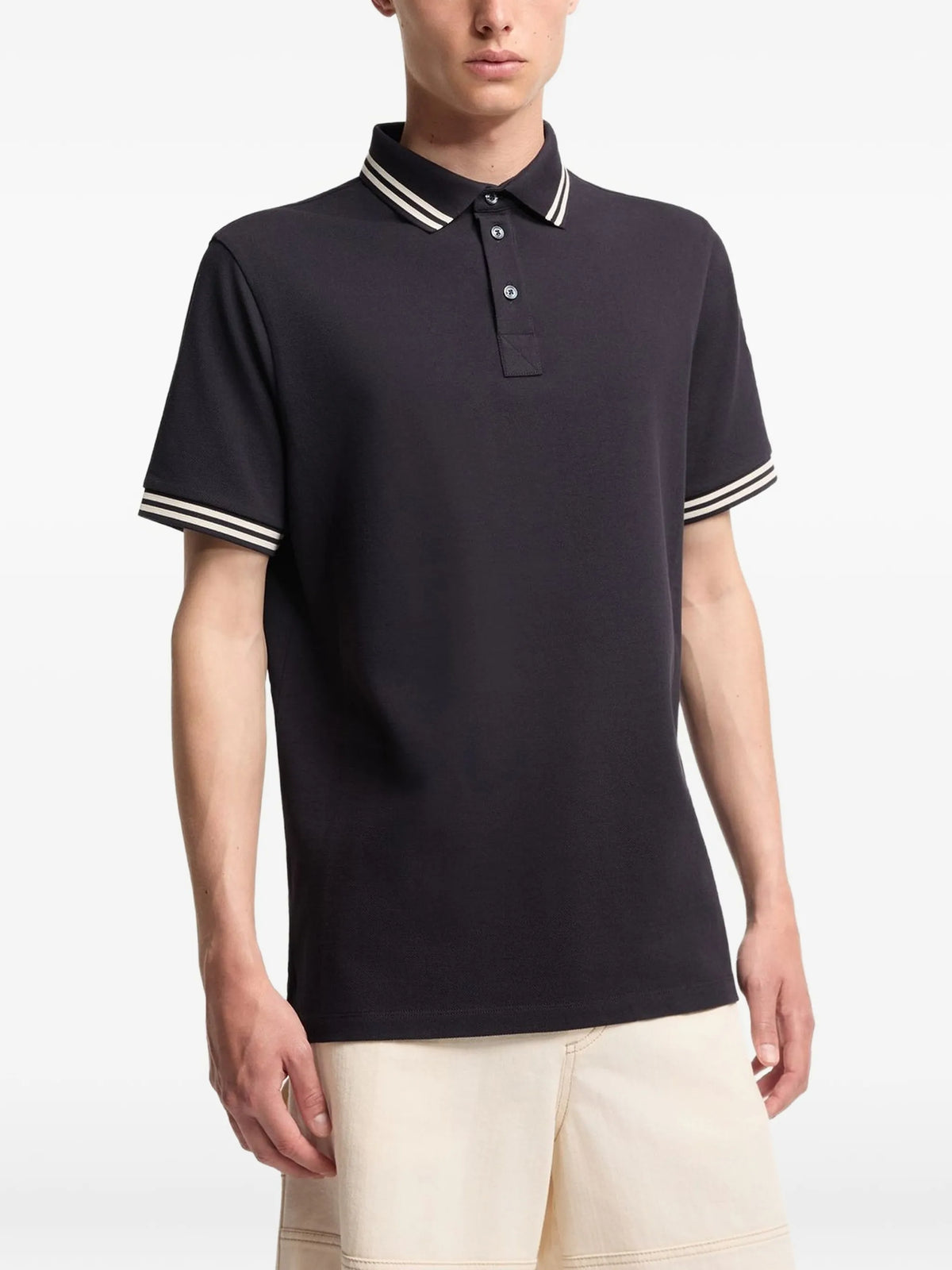 striped trim cotton piquet polo shirt