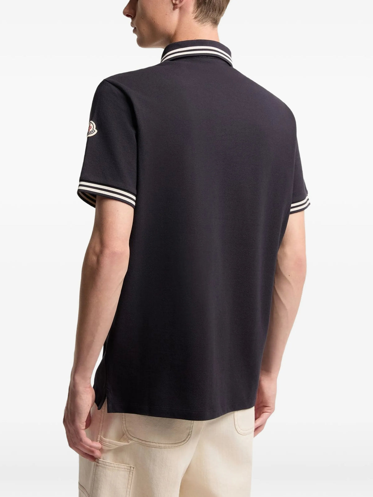 striped trim cotton piquet polo shirt