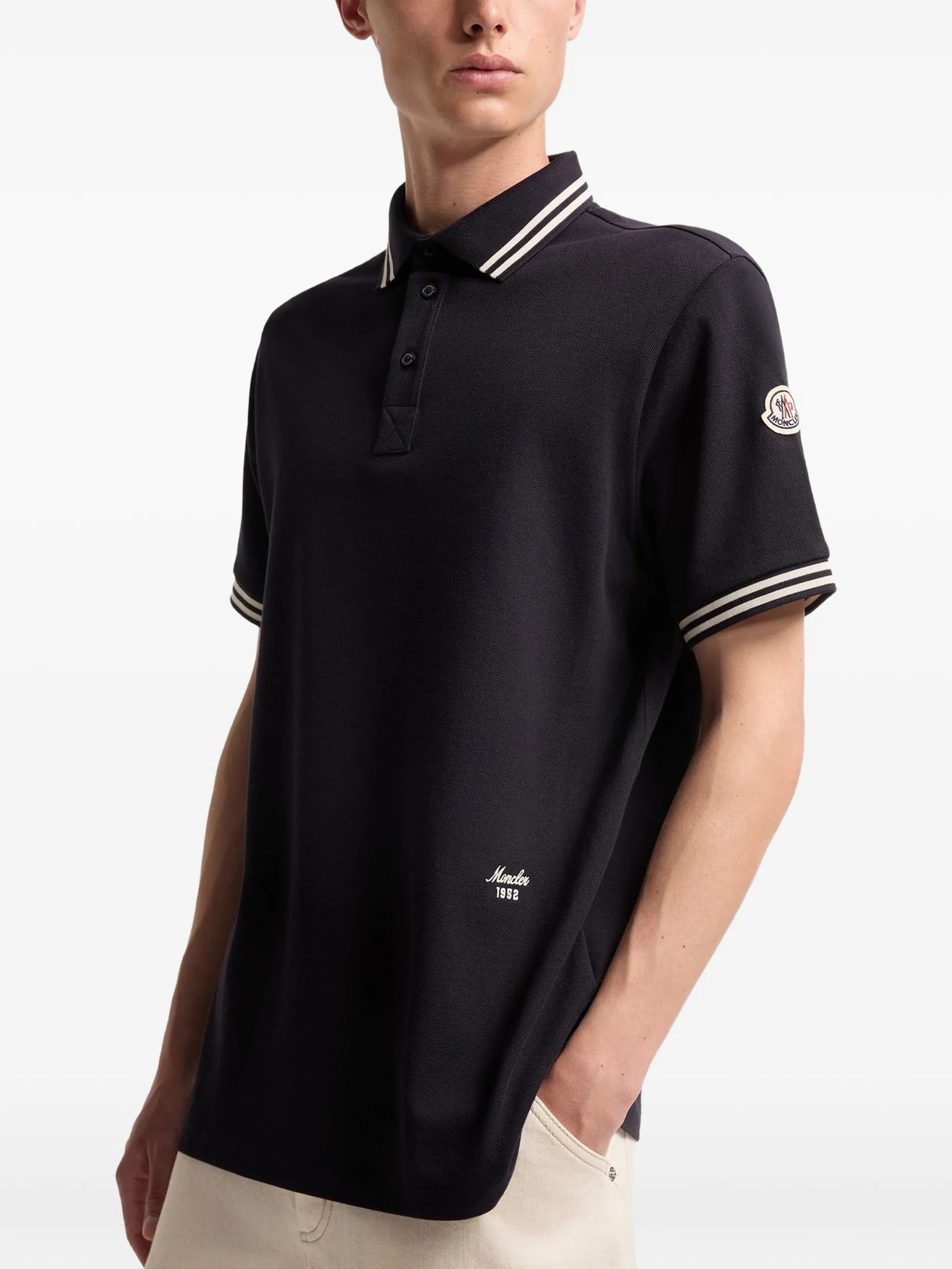 striped trim cotton piquet polo shirt