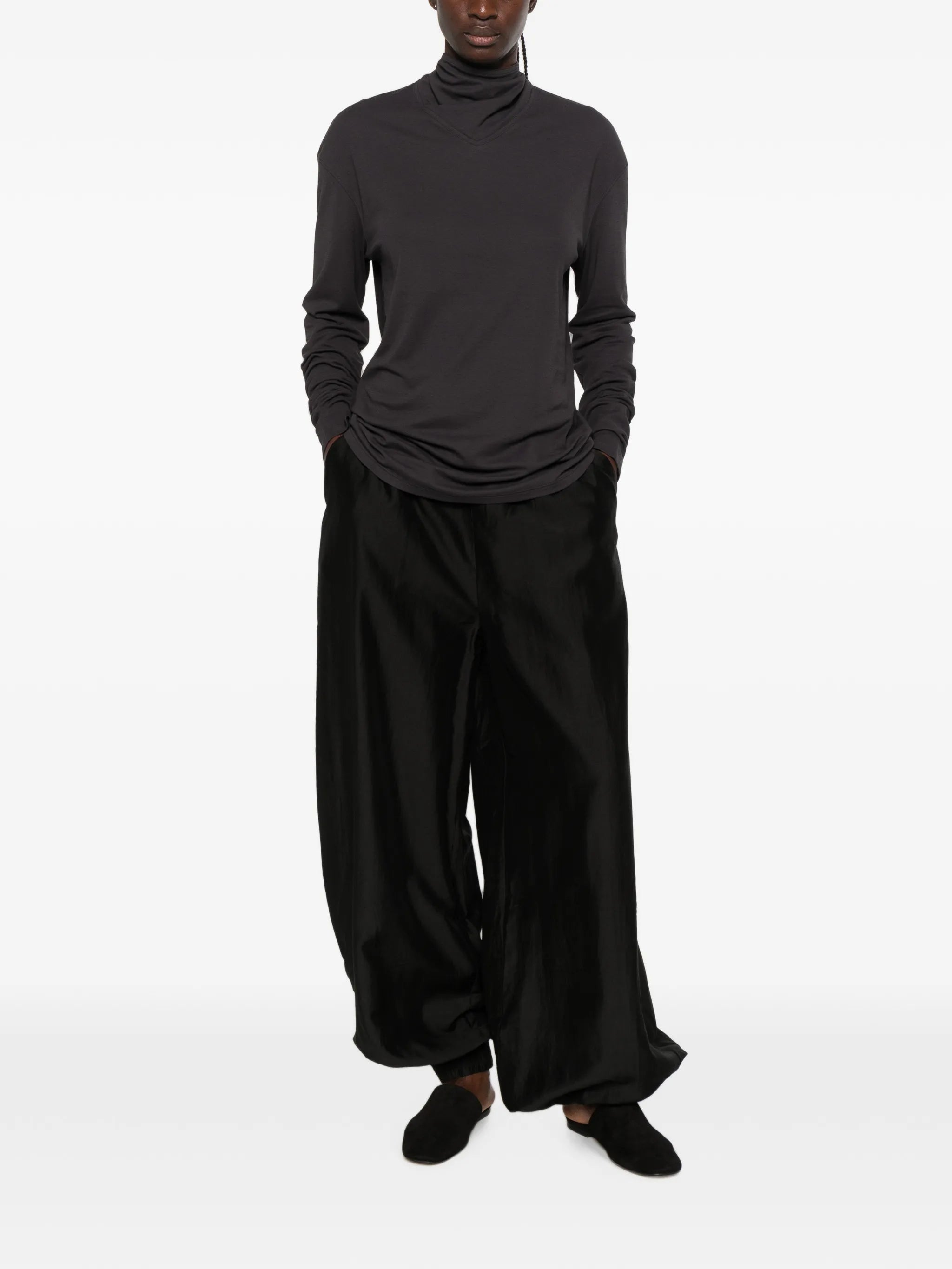long-sleeve scarf top in silky jersey crepe