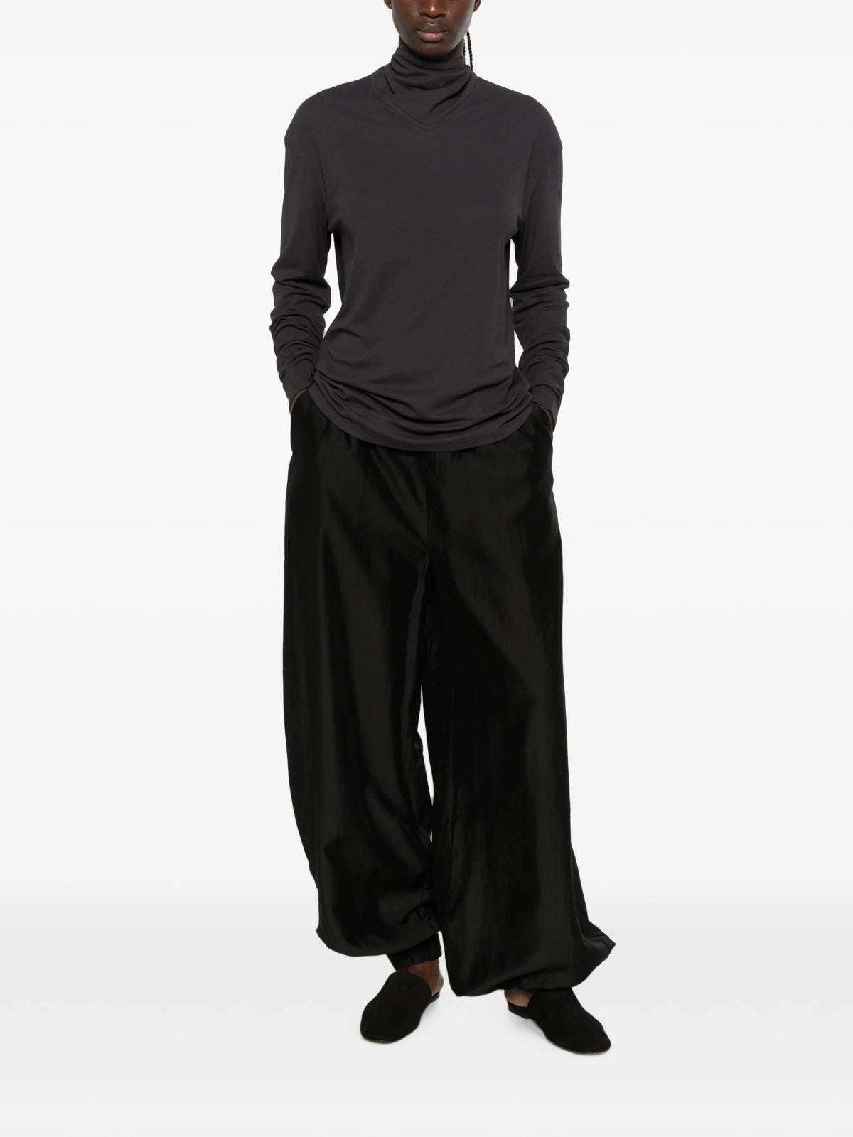 long-sleeve scarf top in silky jersey crepe