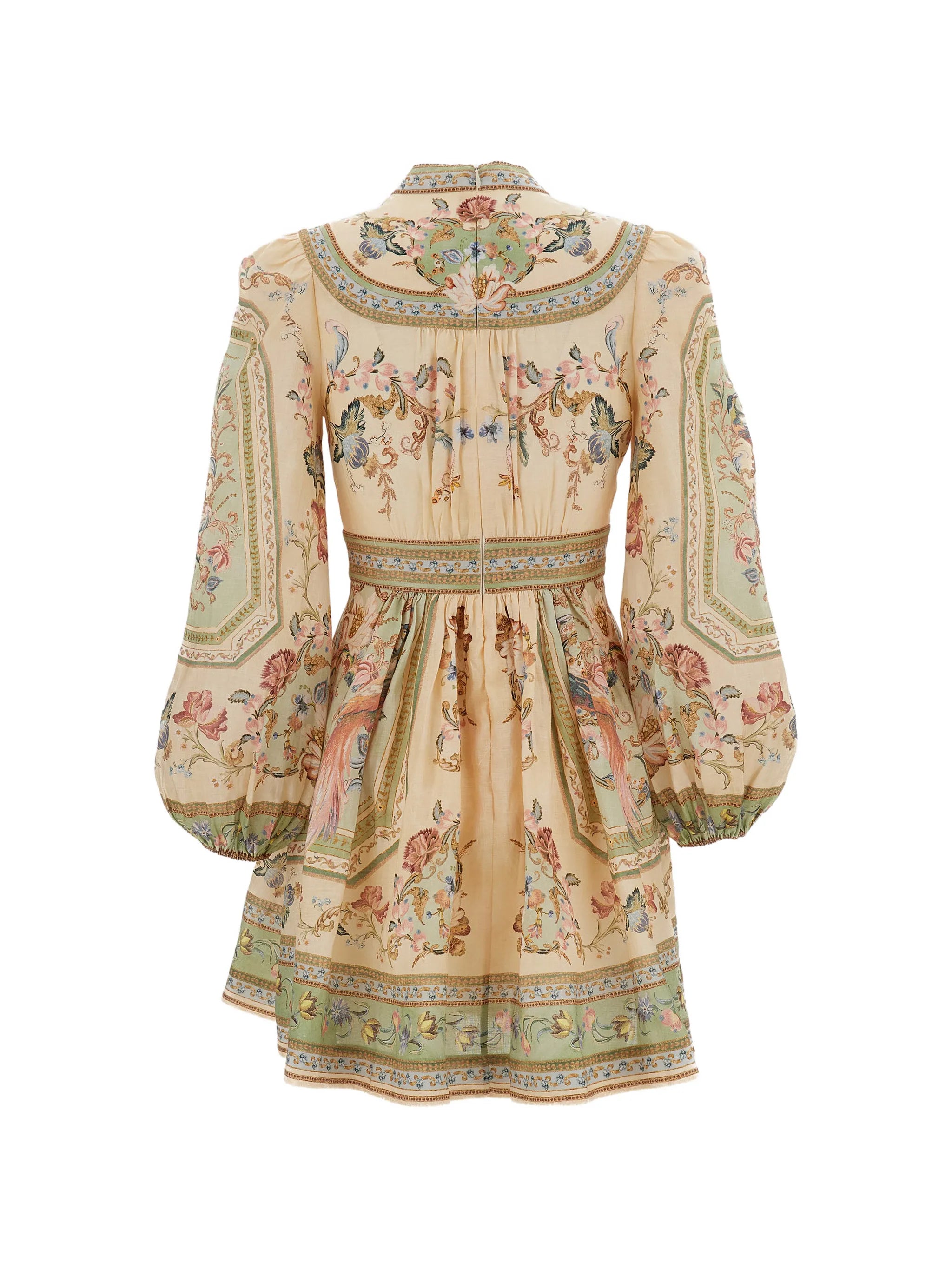 floral-print linen mini dress