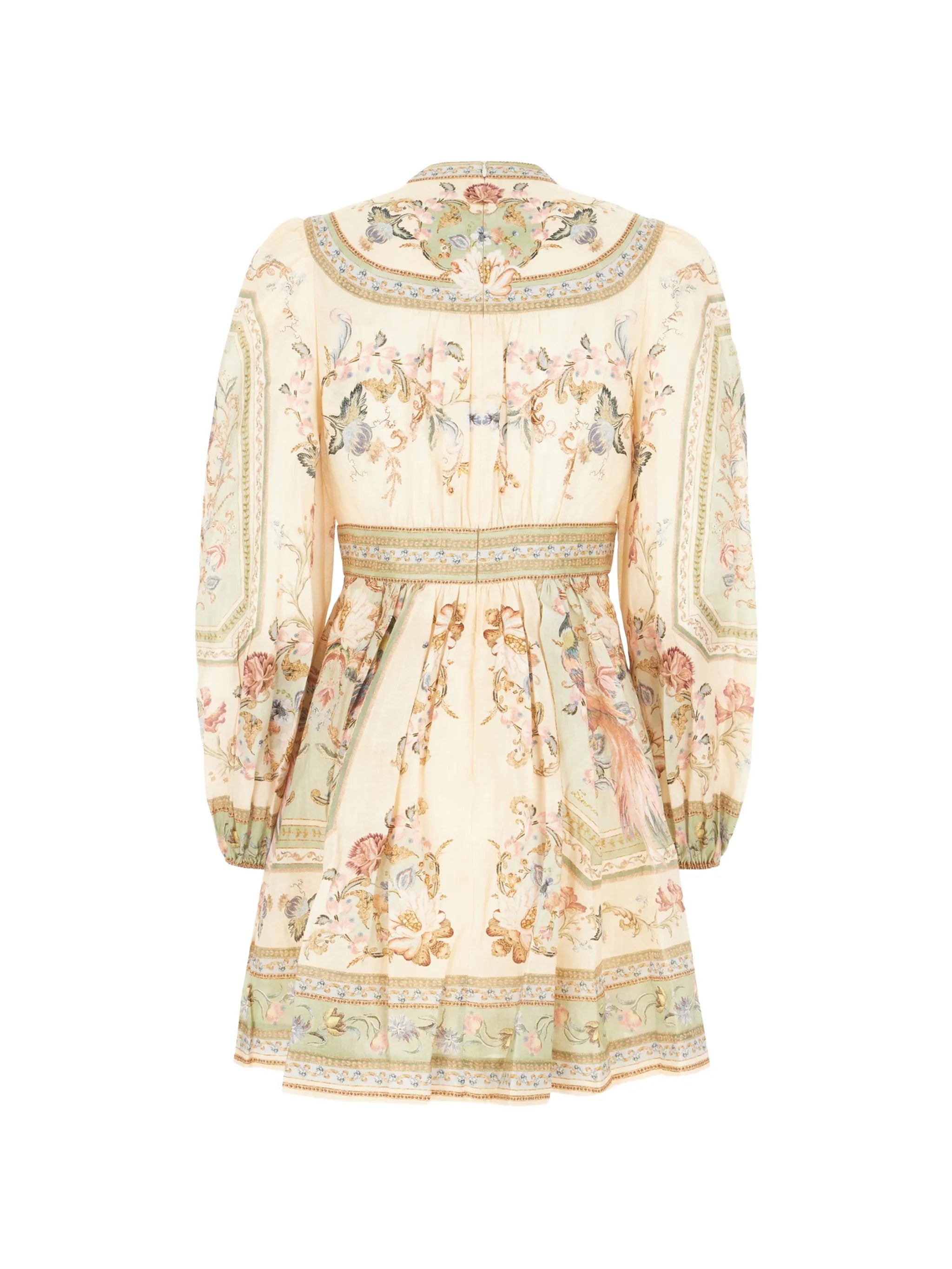 floral-print linen mini dress